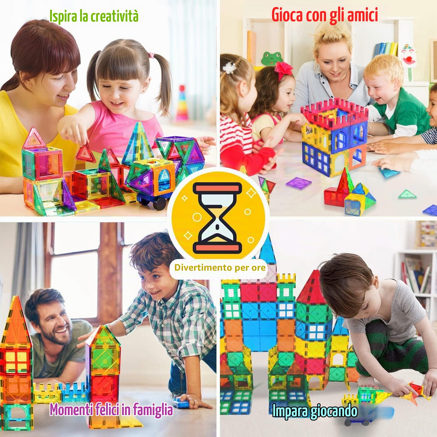100PCS Costruzioni Magnetiche per Bambini con 2 Auto Giochi Bambini 3 4 Anni Magneti Blocchi Educativo Magnetic Tiles Giocattoli Regalo Bambini Bambina 5 6 7 8 Anni Ragazzi Compleanno Natale Epifania