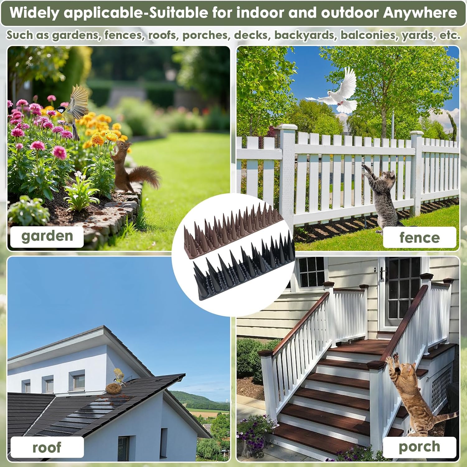 Plastic Bird Spikes Deterrent for Outside to Keep Birds Pigeon Squirrel Away from Porch Baffle Feeder Yard Patio, Fence Spikes 20pack 20Feet Bird nest blocke, Anti-Climb Spikes for Plant Garden Black