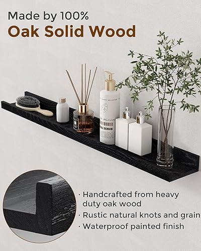 Miniatura 3 de Axeman Oak Picture Ledge Shelf, 24 Inch Floating Shelves Set of 2, Solid Oak Wood Wall Shelves with Lip, Wall Decor Storage for Bedroom Living Room