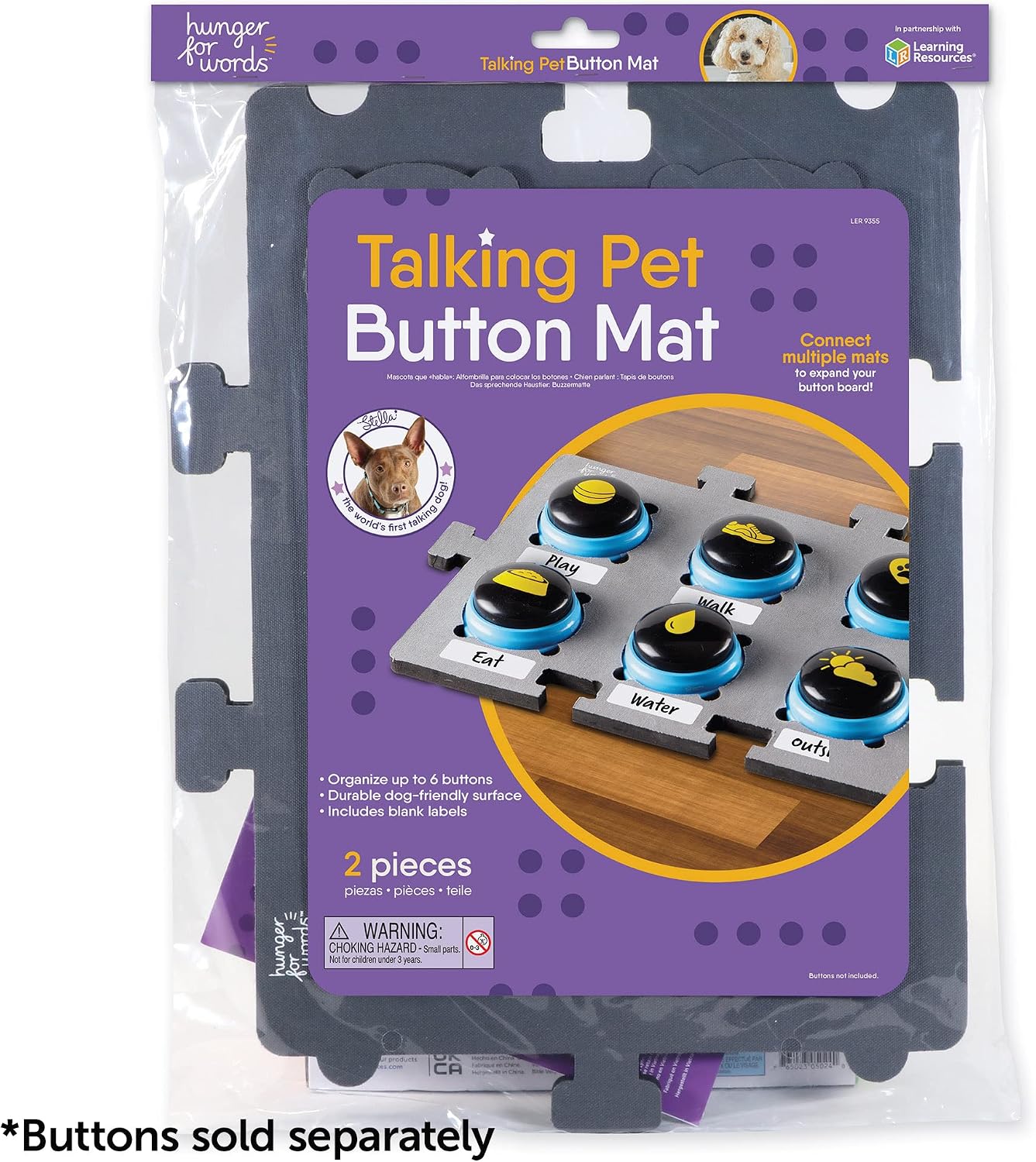 Hunger for Words Talking Pet Button Mat - 1pc Talking Dog Button Mat, Talking Dog Button Storage, Single Mat Holds Up to 6 Buttons (Buttons Sold Separately) (Pack of 2)