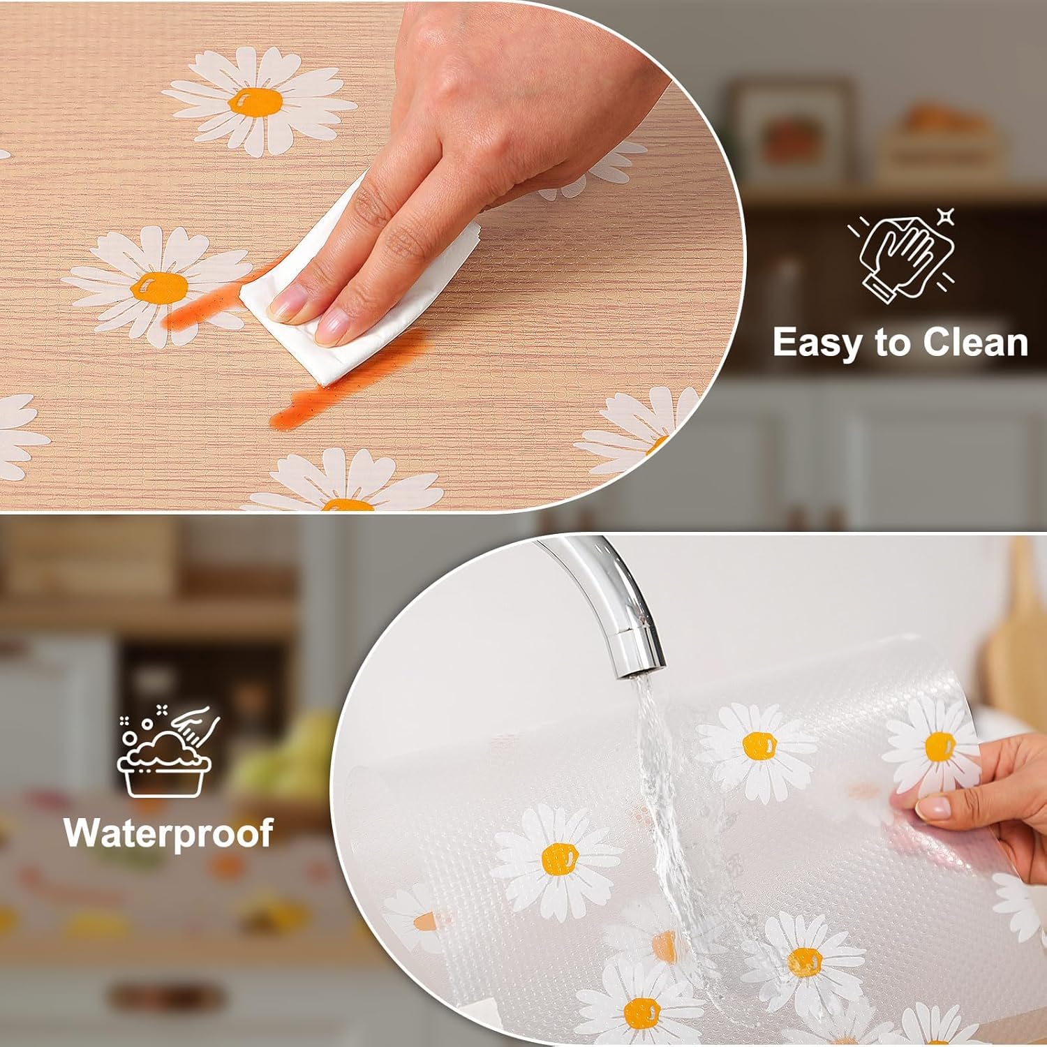 SKYTONE Kitchen Shelf Liner Anti Slip Mat EVA Food Grade Multipurpose Washable Sheet for Fridge, Shelf Liner, Table, Kitchen Drawer Mat - 45 X 300 CM (White Flower) 4