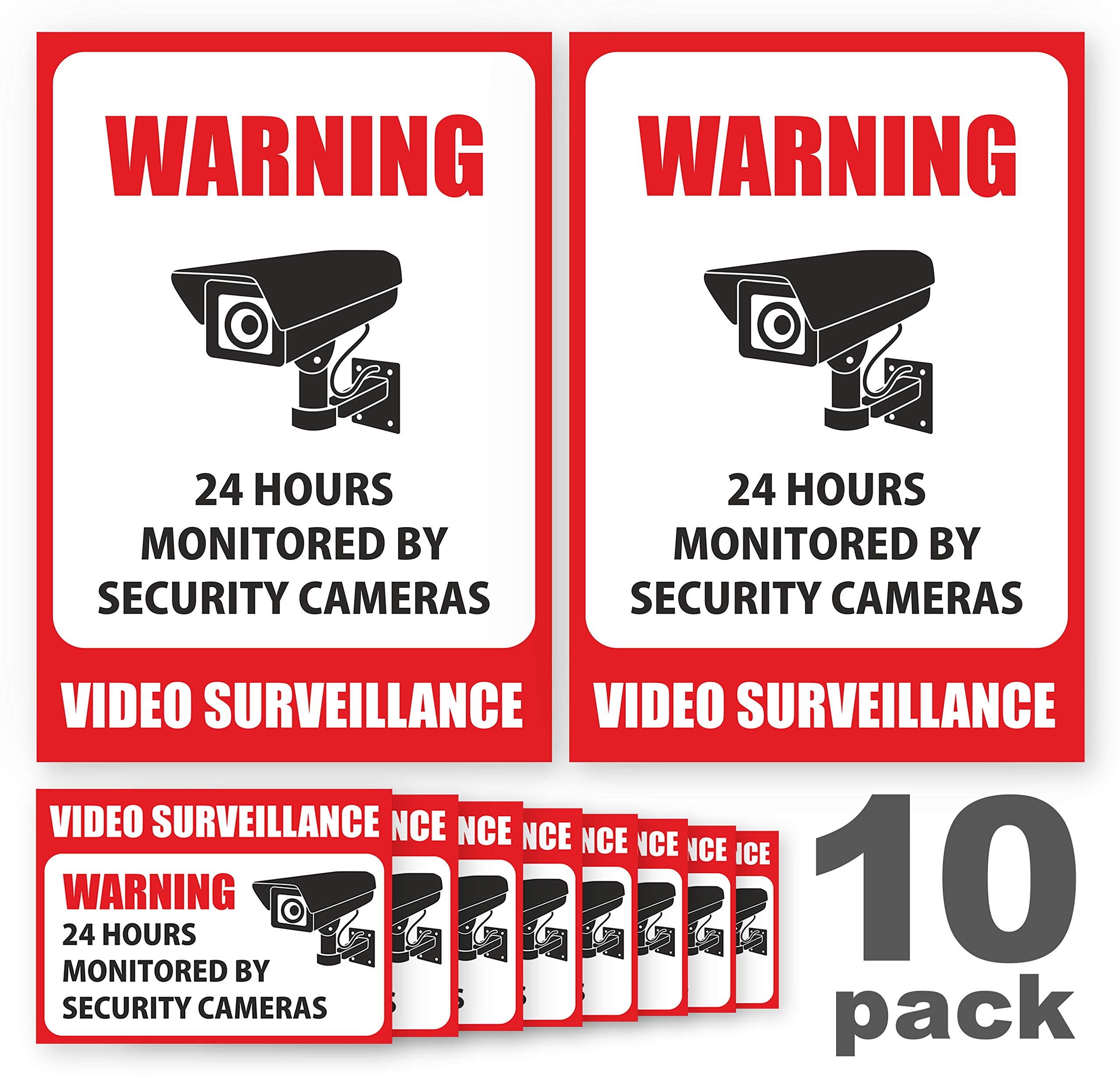 10 Pack Video Surveillance Sign Stickers SelfAdhesive Vinyl Decal