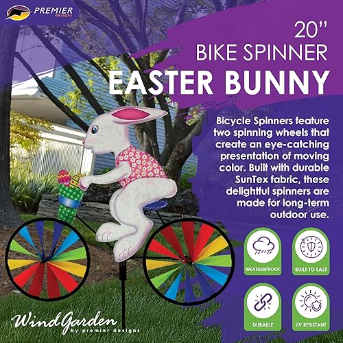 Miniatura 2 de Molinillo de bicicleta de conejo de Pascua de 20 pulgadas, diseño de conejo primaveral, decoración exterior resistente a la intemperie, duradero y