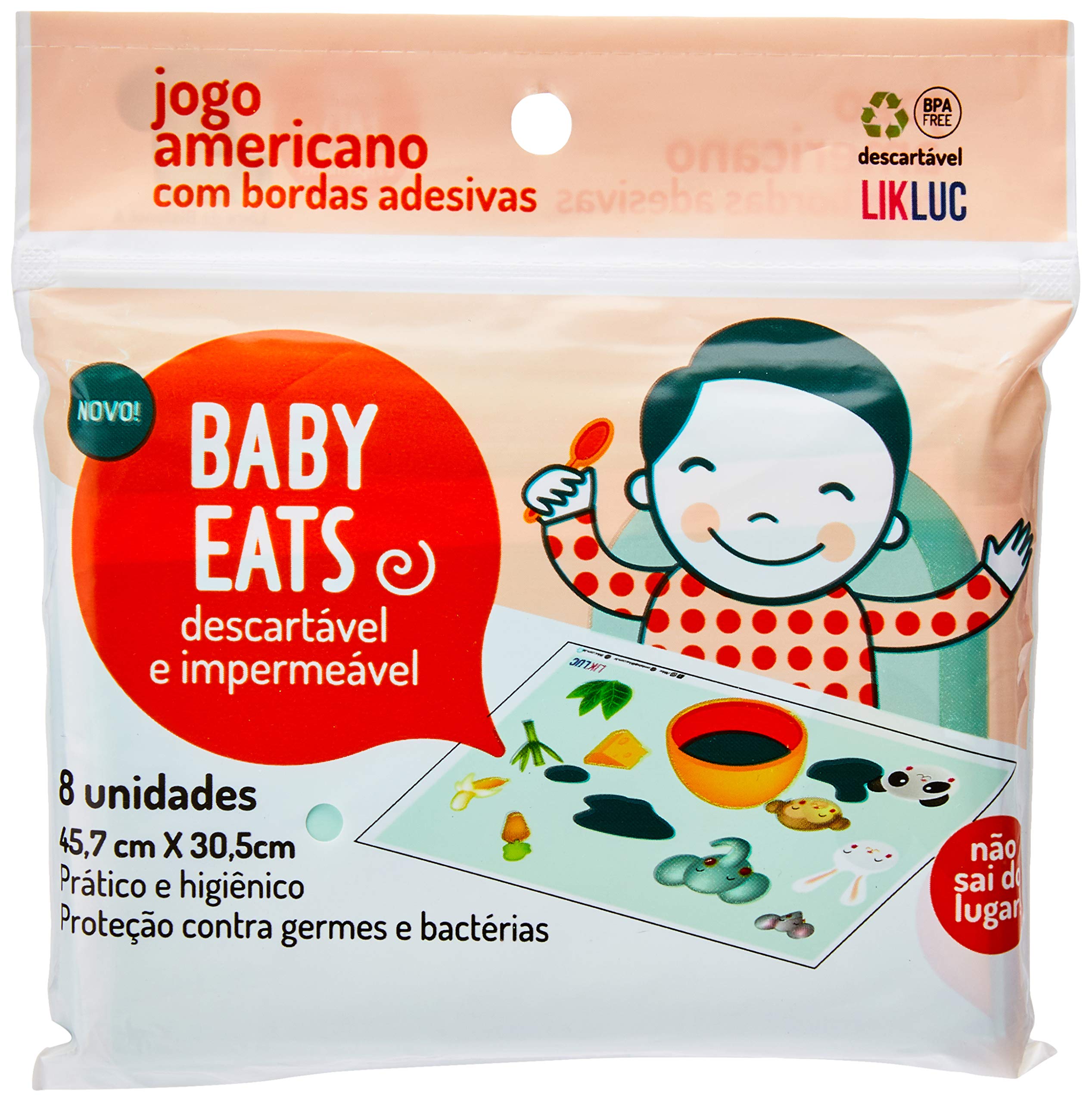 Jogo Americano Adesivo Descartável - 08 Unidades, Likluc, Branco, Likluc