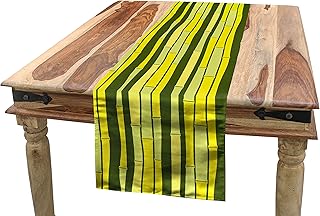 Ambesonne Jungle Table Runner, Branches Graphic Island Exotic Nature Forest Concept Abstract Themed, Dining Room Kitchen Rectangular Runner, 12" x 72", Olive Green Pale Yellow