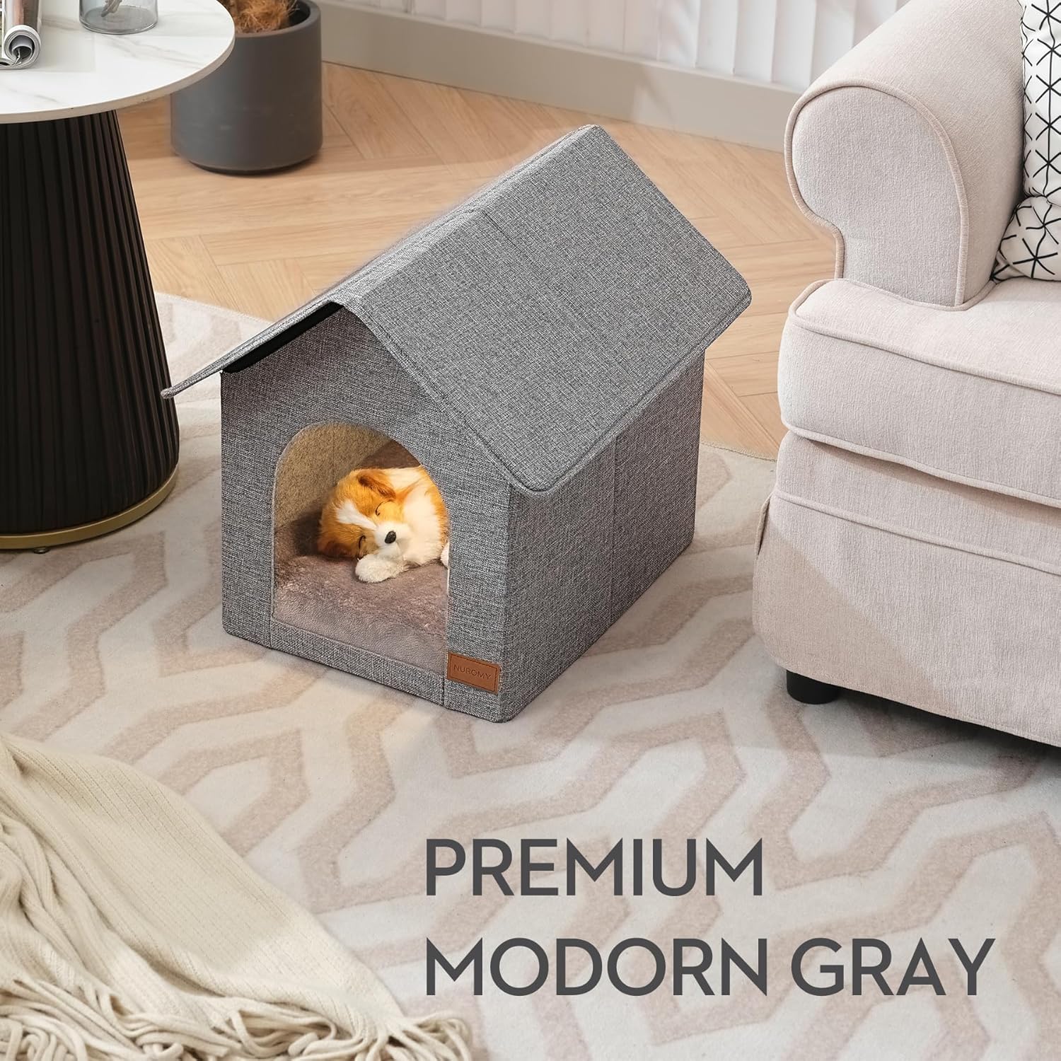 indoor dog house with washable plush cushion - small size, suitable for small dogs & adult cats indoor-s