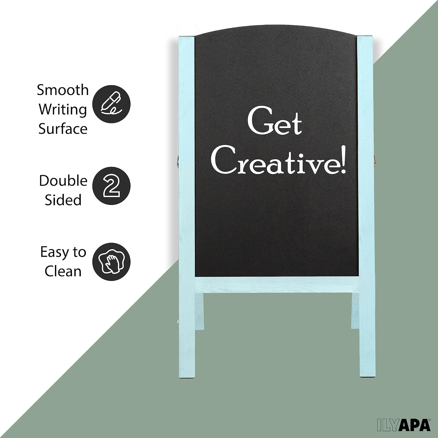 Ilyapa A-Frame Chalkboard Sidewalk Sign - Rounded Top Folding Menu for Restaurant, Business or Weddings, Office, Weddings - Seafoam, 18 x 32 Inches
