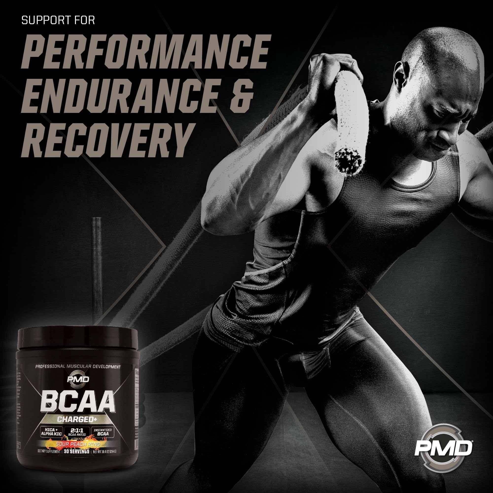 PMD Sports BCAA Charged Delicious Amino Acid Drink Mix for Performance and Recovery - Increase Muscle Function for Workout and Daily Energy - Sour Peach Ring (30 Servings) — Amazon image 2