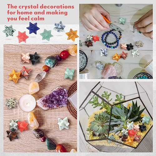 Miniatura 4 de Nuenen 25 piezas de piedras de cristal Merkaba Star Worry Stone a granel de 0.7 pulgadas y piedra curativa tallada Merkaba Star Piedras de chakra