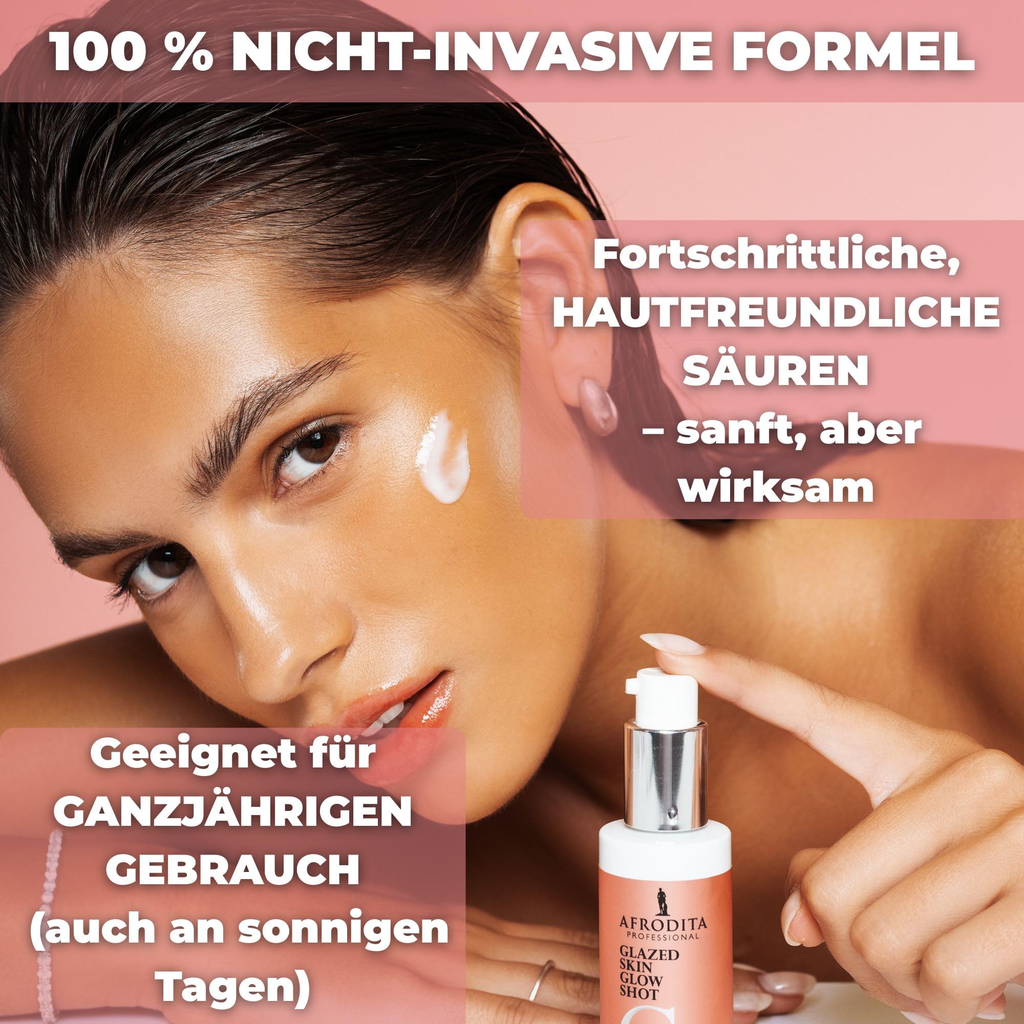 Afrodita Professional Glazed Skin Glow Shot Gesichtsserum, Glow Konzentrat mit Niacinamid, Peptiden, Mandel- und Lactobionsäure, für strahlende, ebenmäßige Glass Skin Optik, 30 ml