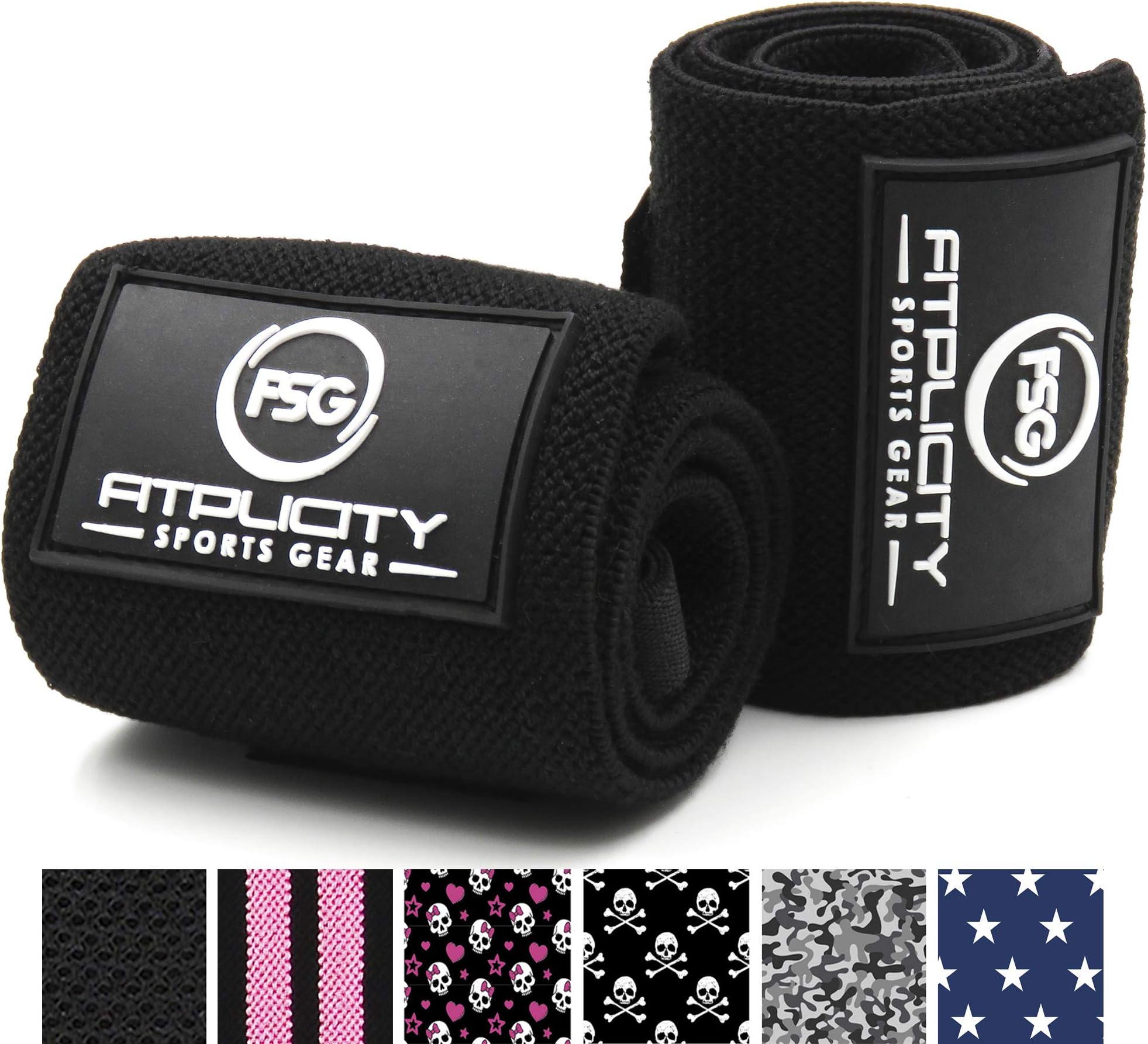Fitplicity Premium Weight Lifting Wrist Wraps - 18 Inch Pair Wrist Supports for Fitness, Powerlifting, Bodybuilding, Weightlifting, Crossfit, Weight Training - with Hook and Loop Grip