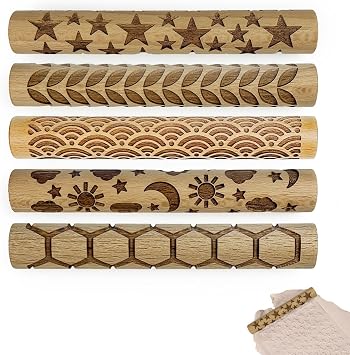 6PCS Clay Texture Rollers,4in Clay Tools,Wodden Texture Roller,Texture Roller for Clay,Clay tools for Surface Texturing of Pottery