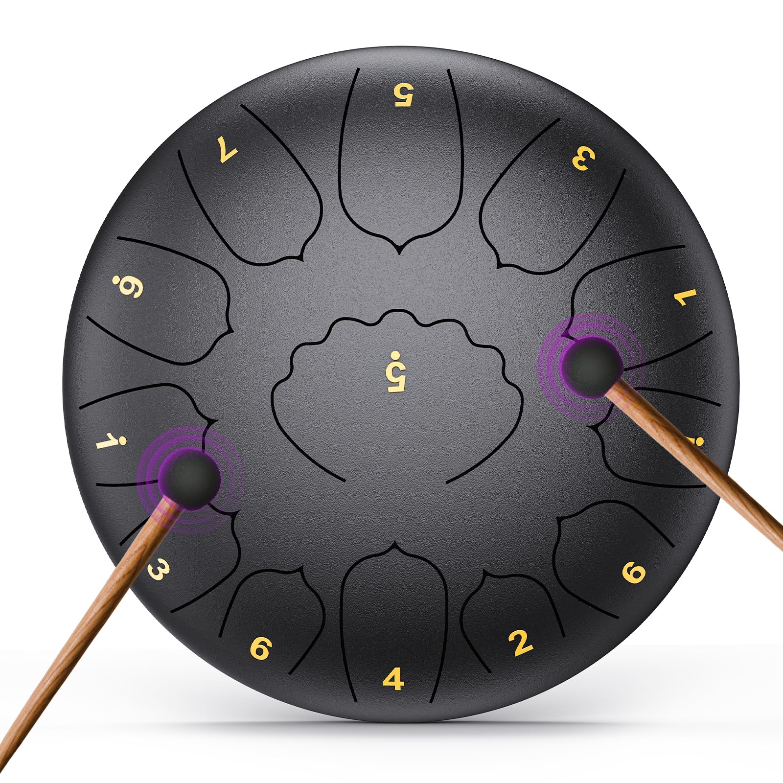 Tambor de lengua profesional de acero para adultos y niños, instrumento de percusión de mano de 8/12 pulgadas con notas de 11/13 para yoga, meditación, musicoterapia y conciertos (negro, 12 pulgadas)