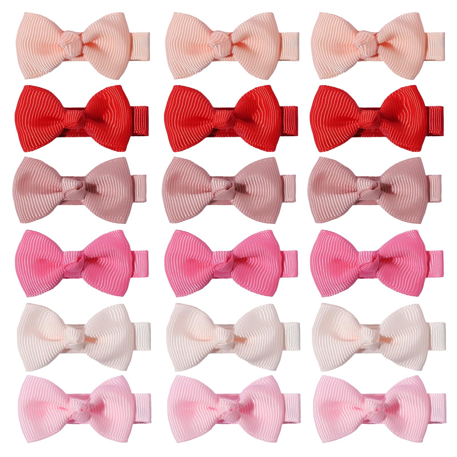 Hair Bows with Ribbon Tails in Six Pink Tones, 18 Pcs