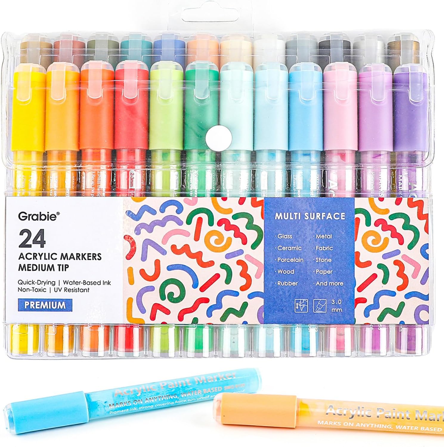 Grabe Medium 24-Piece Acrylic Chisel Tip Marking Pen Set In Macaron Colors (24 Colors Medium Tip Acrylic Markers) Thumbnail