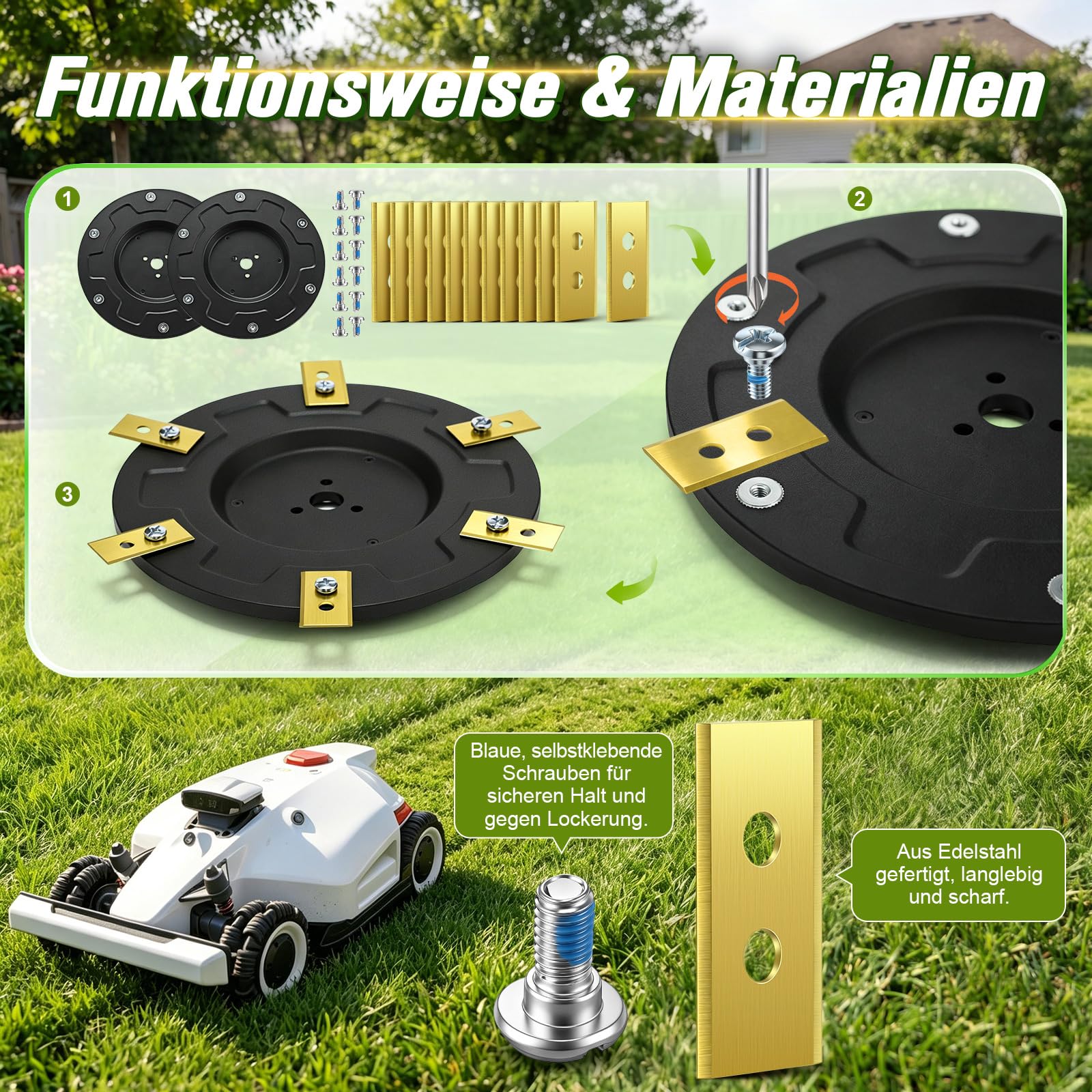 BBTO 2 dischi da taglio e 12 lame compatibili con Mammotion LUBA 1 AWD e LUBA 2 AWD (fino al modello 2024), accessori per tosaerba, con 12 viti di fissaggio, ottime prestazioni di taglio, lame in acci