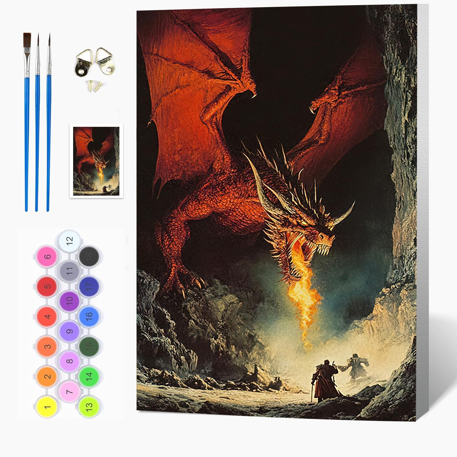 Auremi DIY Dragon Paint by Numbers for Adults Kids-Animals Canvas Oil Painting Kit for Adults,Craft Art Painting with Wooden Frame Kit Acrylic Pigment Drawing Paintwork for Gift Home 20x30cm