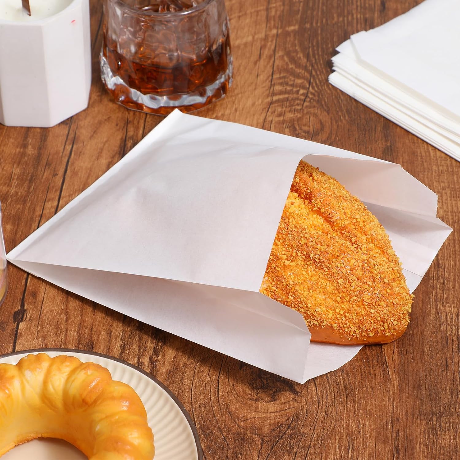 グラシン紙袋 400枚 オイルペーパー 耐油性 半半透明バッグ 7.48 x 5.91 x 2インチ ホワイト ベーカリー クッキー