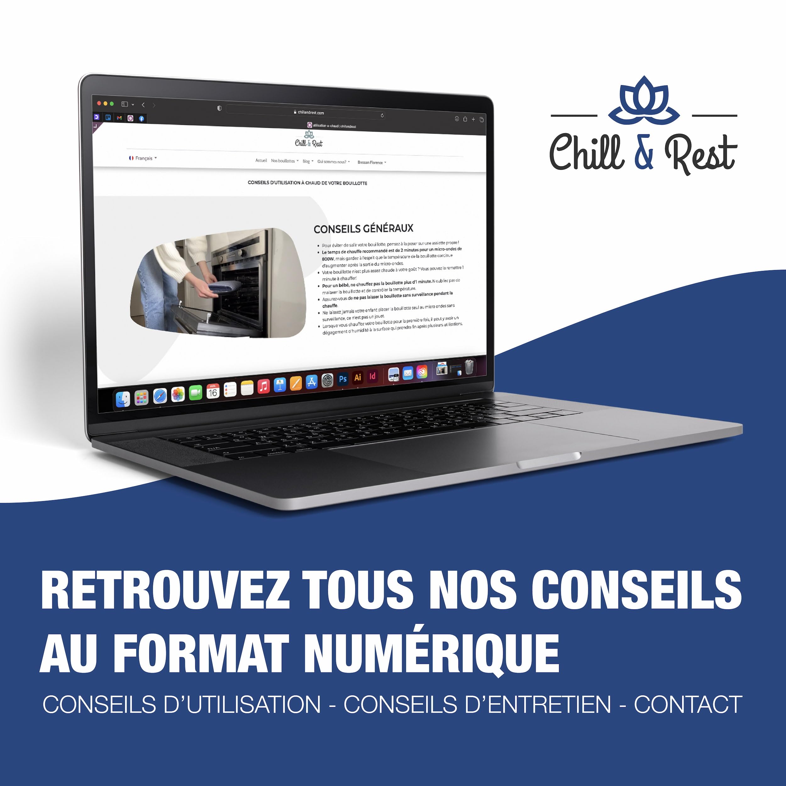 Chill&Rest - Bouillotte micro-onde fabriquée en France - Coussin chauffant micro onde - Bouillotte nuque et dos - Poche de froid - Chauffe cou - Idee cadeau homme - Bleu - La Segaiha