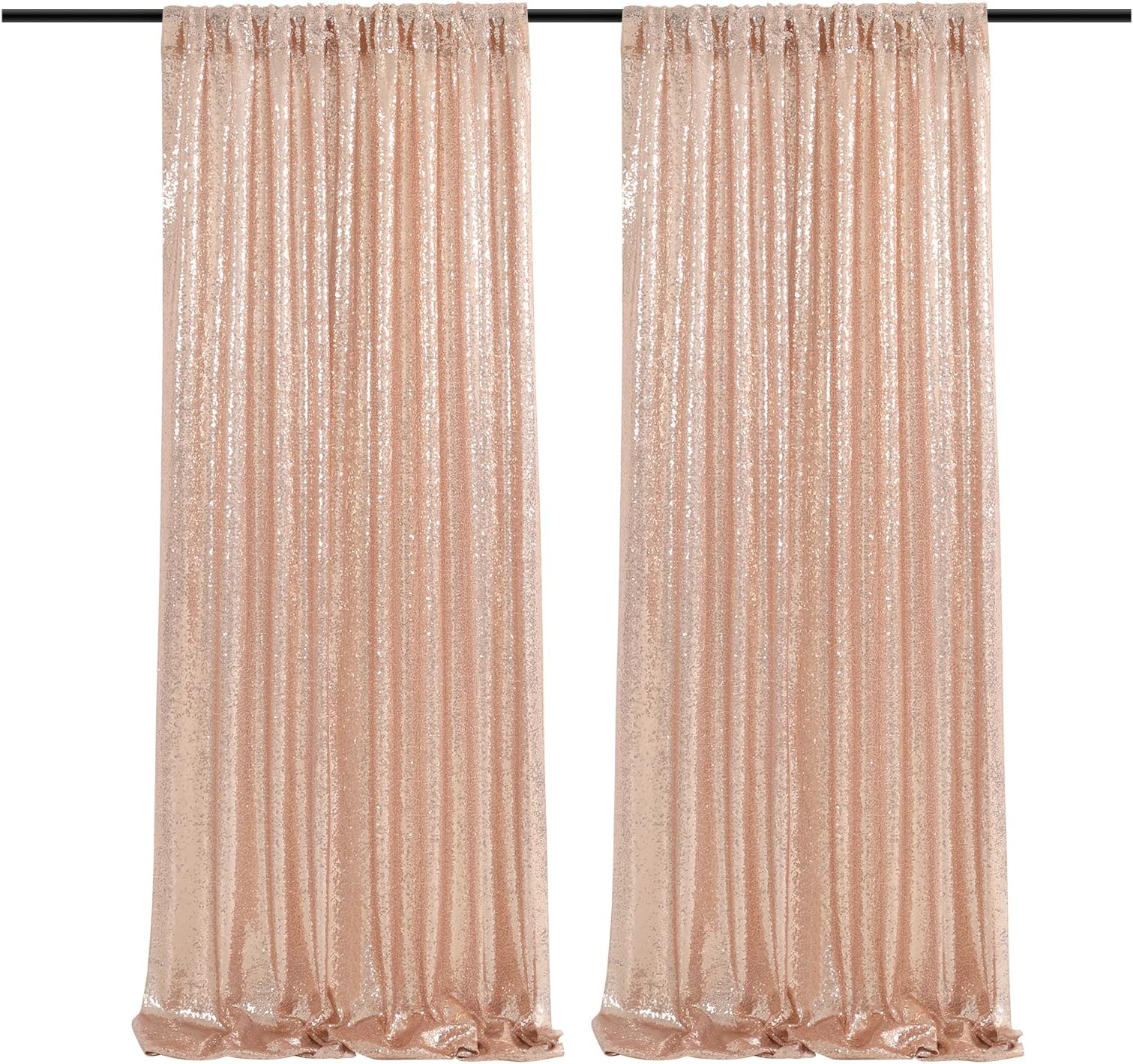 Rose Gold Sequin Backdrop Curtains 2 Pieces 2ft x 8ft Sequin Fabric Backdrop Glitter Drapes Baby Shower Background