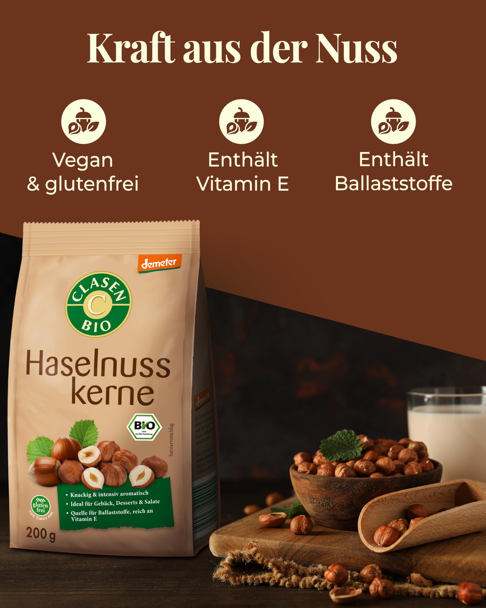 3x CLASEN BIO Demeter Haselnusskerne ohne Schale - 200g