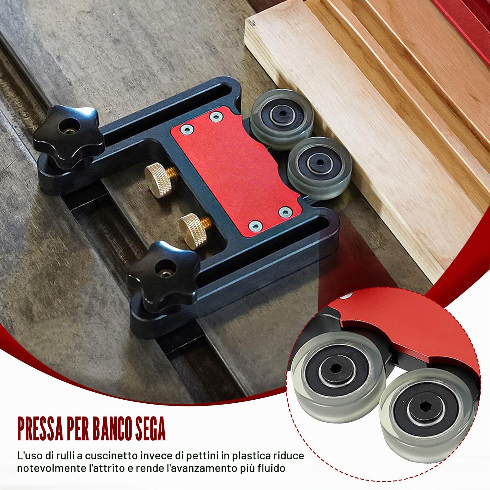 Tavole a piuma per sega da tavolo, guida per pressatura, rullo a doppio cuscinetto, in lega di alluminio, regolabile, strumenti mobili per la lavorazione del legno, processo da 5 mm, per falegnami (2