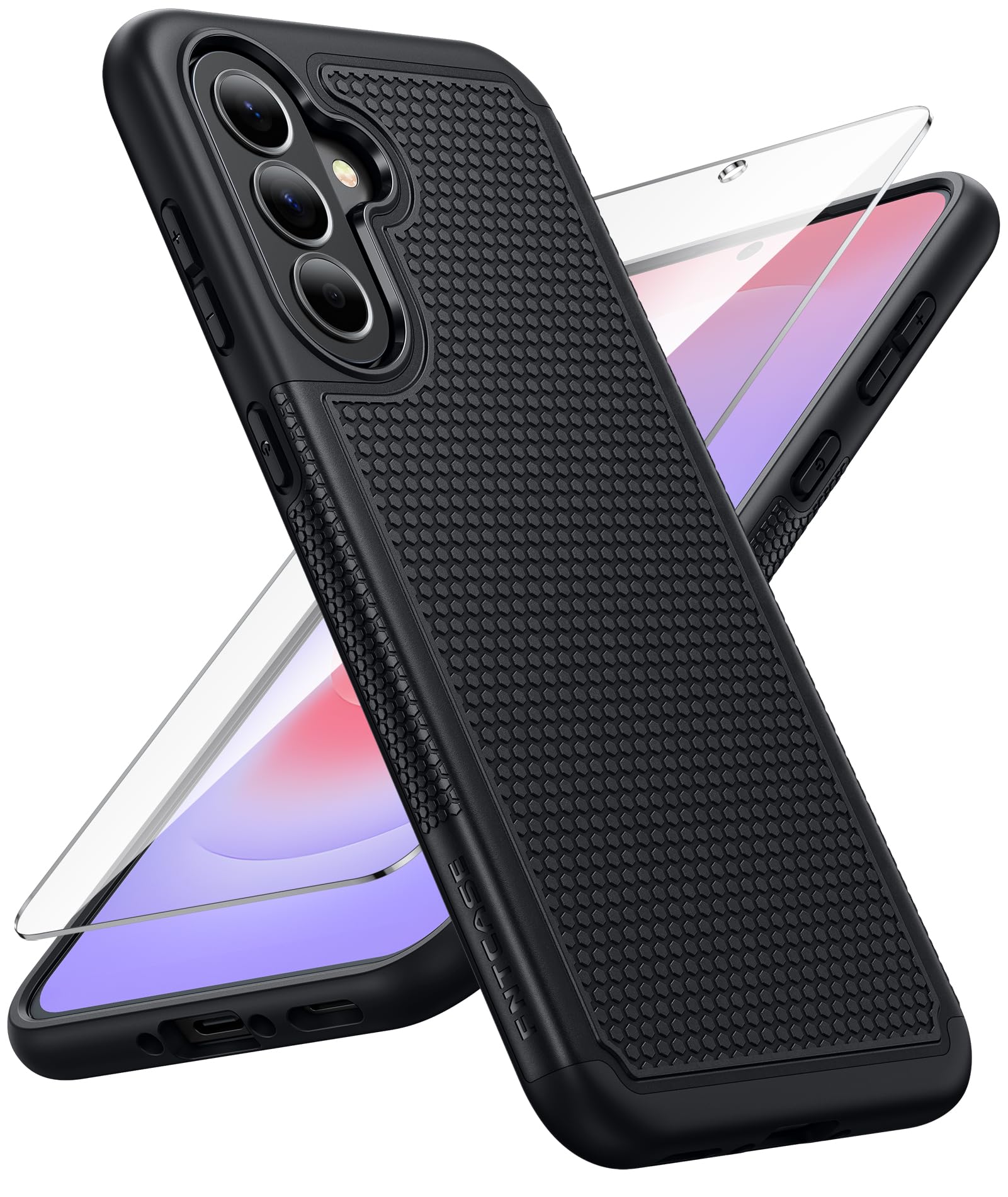 FNTCASE for Galaxy A37-5G Phone Case: Dual Layer Samsung A37 5G Cover Black | Non Slip Matte Textured Protective Cases With Screen Protector, Military Grade Shockproof Drop Protection, Daily Use, Black