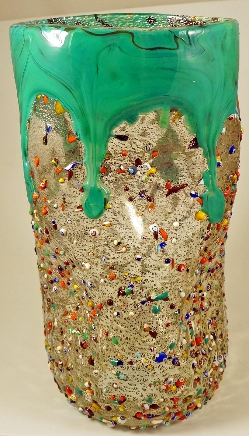 Murano Glass Multi-Color Murrine Rialto Vase Gorgeous Large Authentic Italian Art Glass Hand Made on The Island of Murano New with Murano Sticker