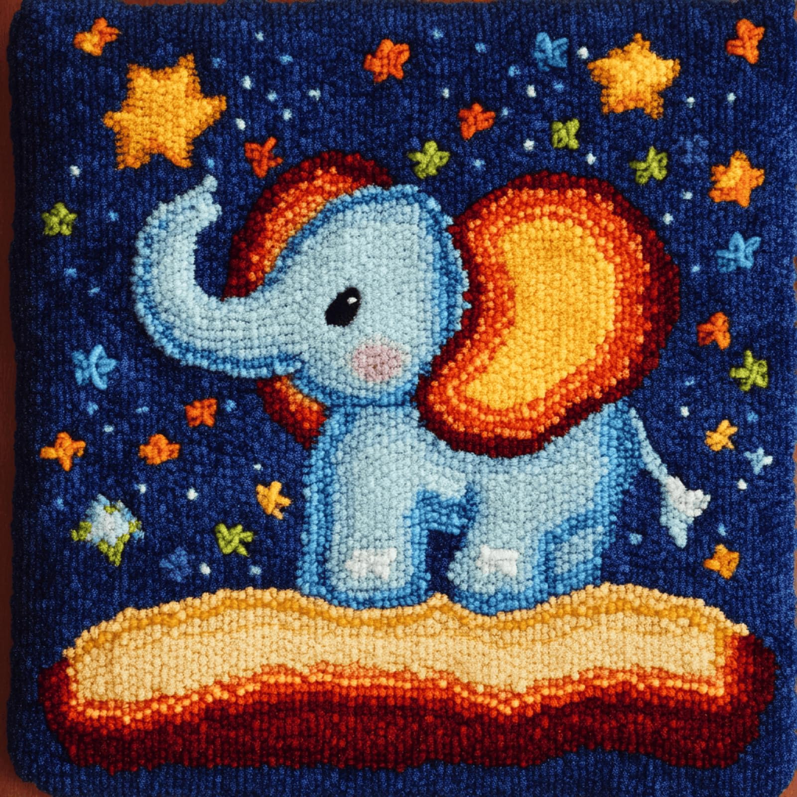 Taxpy DIY Latch Hook Cushion Kit for Beginners,Baby Elephant,17x17in Pillow Cover Craft Set with Pre-Printed Canvas,Soft Yarn & Hook Tool,Relaxing Needlework Activity for Adults,Home Decor