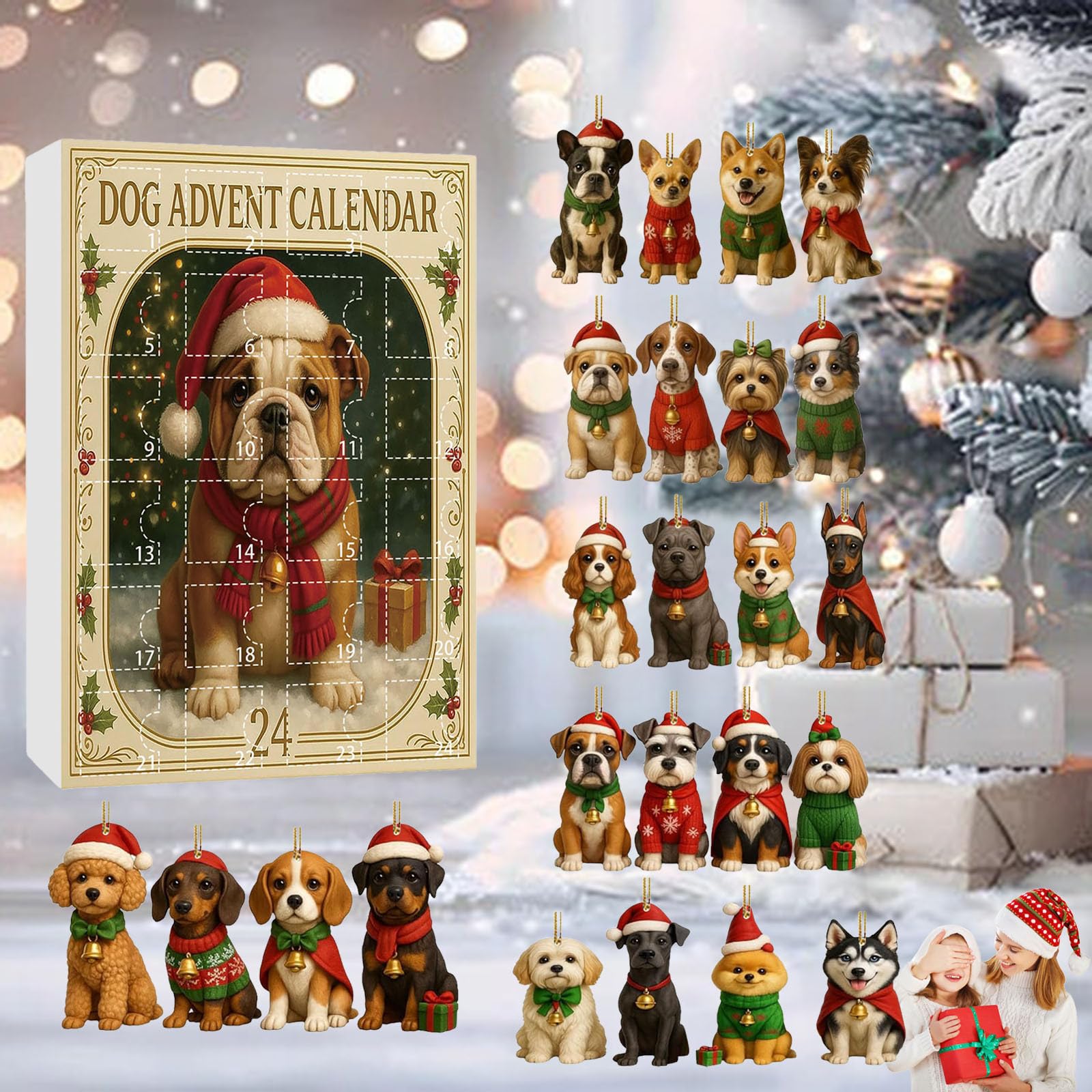 Calendrier De L'Avent Carlin Noël 2025 - 24 Décorations En Acrylique 2D - Compte à Rebours Ludique Pour Amoureux Des Chiens - 4