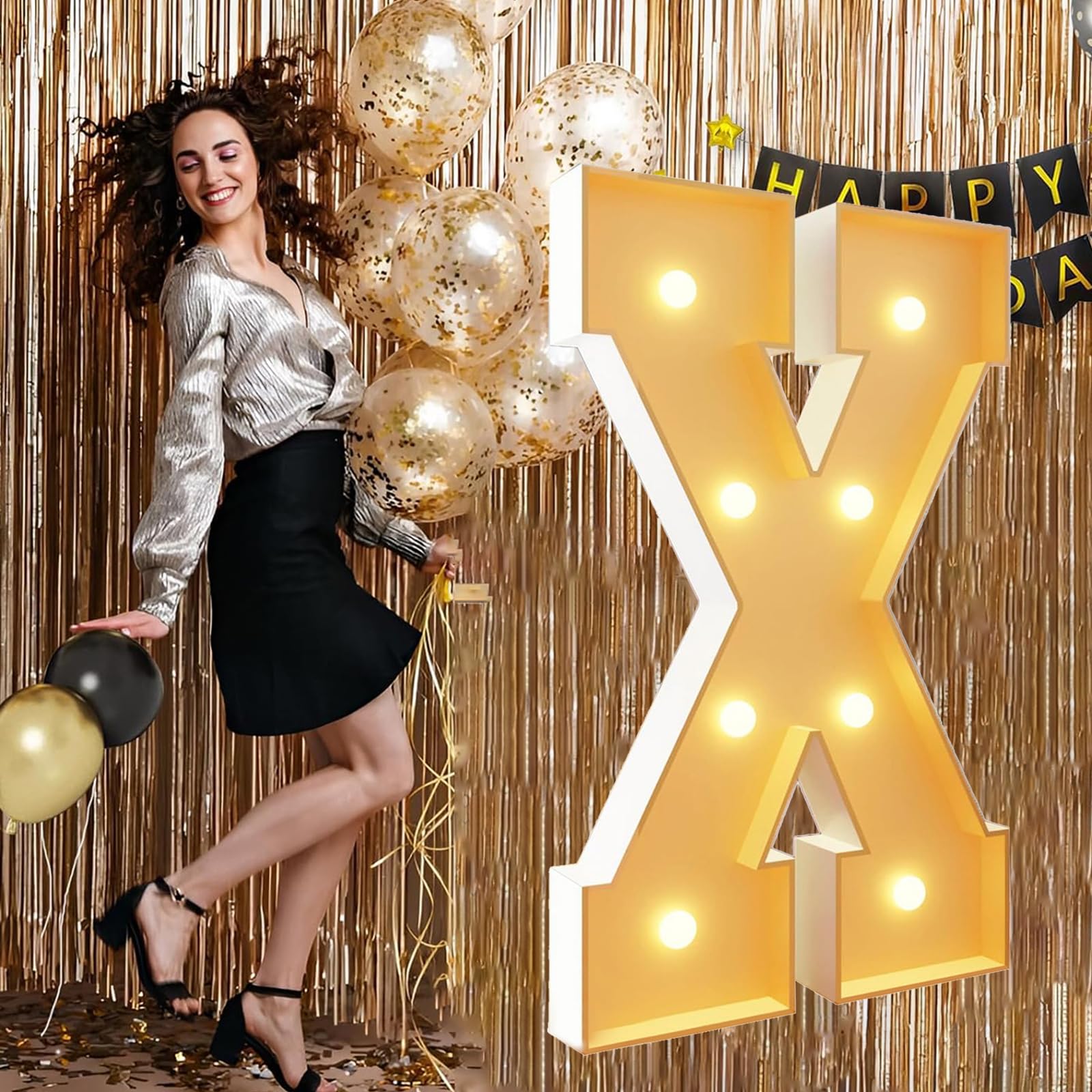 Marquee Letters 120cm/4FT Mosaic Large Letters X Giant Light Up Letters for Balloon Pre-cut Foam Frame for Birthday Party Wedding Backdrop Decoration Anniversary Decor