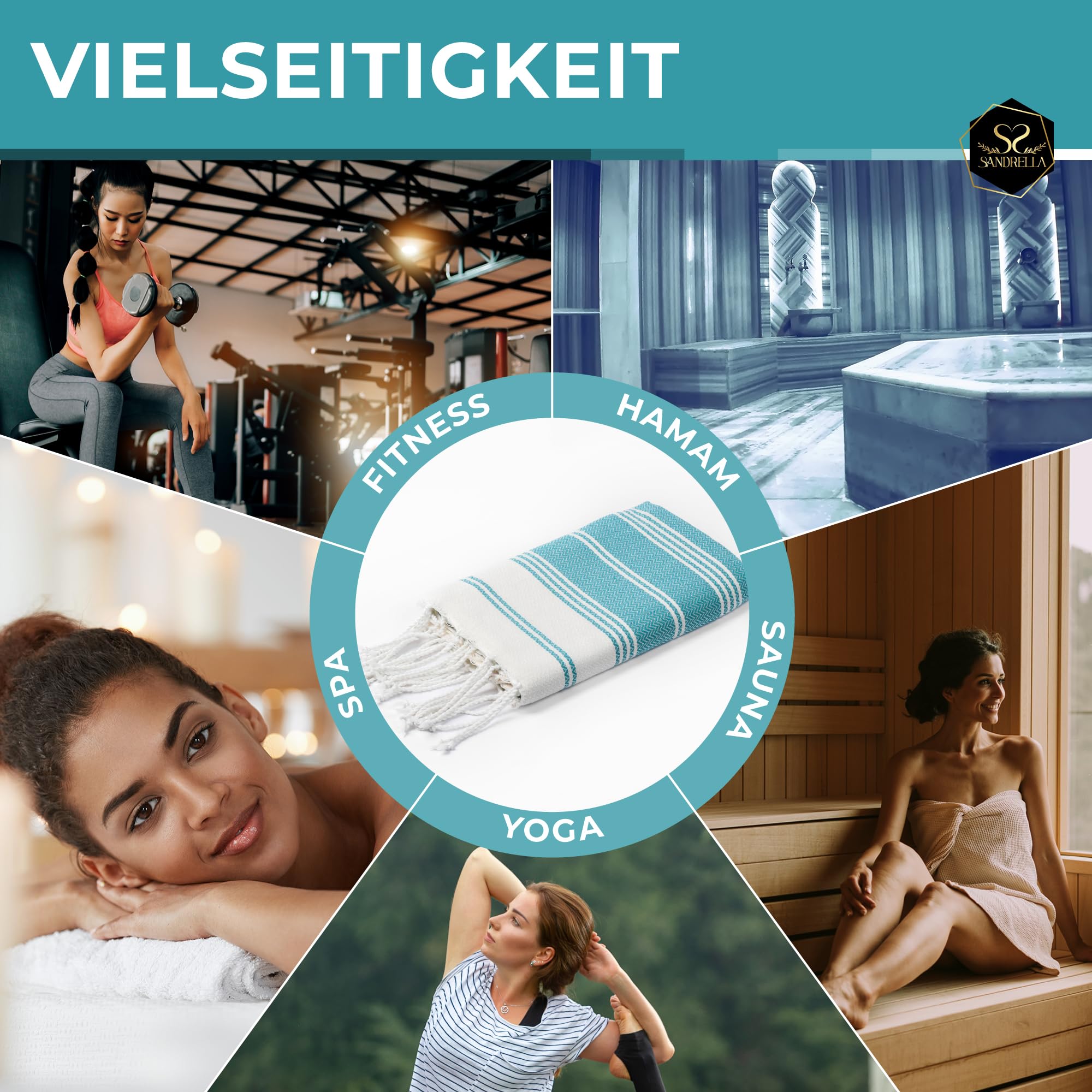 Hamamtuch Sauna Damen & Herren groß 100x200 Baumwolle Strandtuch Decke Pestemal Geschenkset | blau - grün