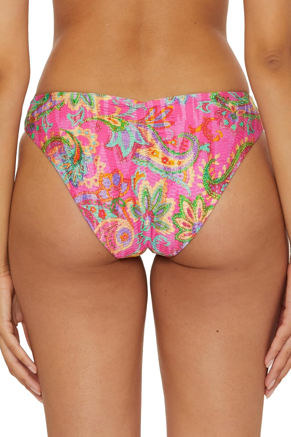 BECCA Women's Polynesia Shirred Hipster Bikini Bottom, Floral Print, Cheeky Coverage, Swimwear Separates for Women