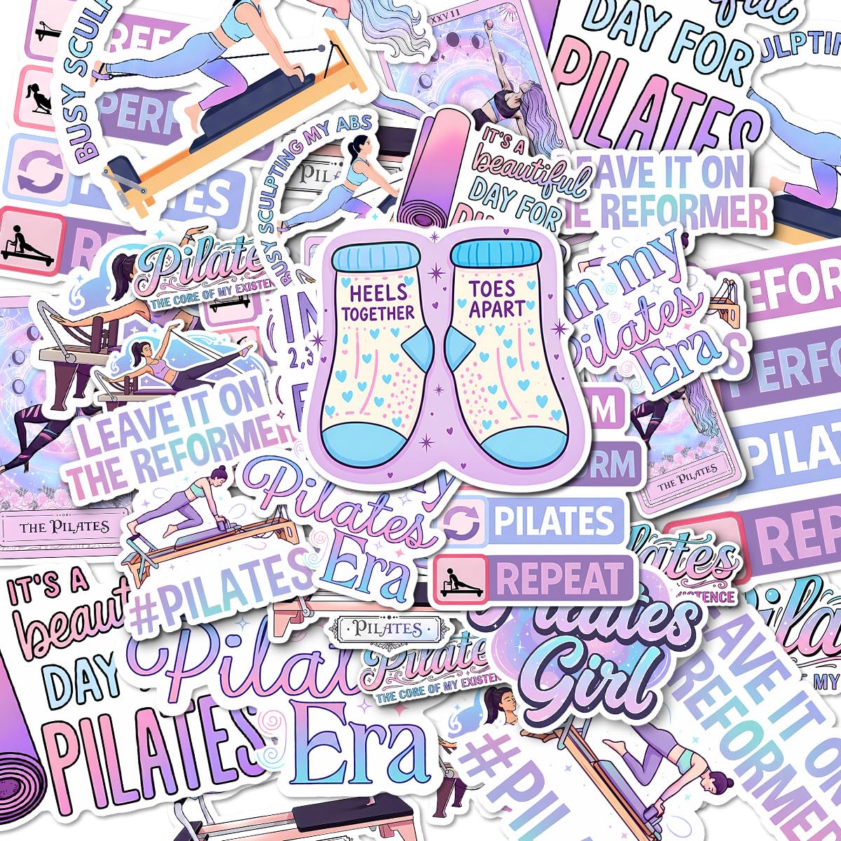 Stickers Pilates et santé mentale pour personnaliser votre gourde et carnet 3"