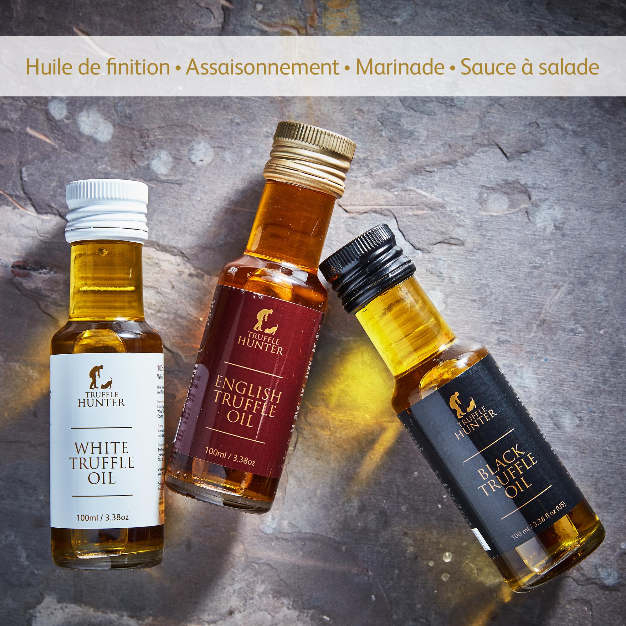 TruffleHunter - Ensemble d'Huiles de Truffe Anglaise, Noire et Blanche - Huile d'Olive Extra Vierge & Huile de Colza Pressée à Froid - 100ml x 3
