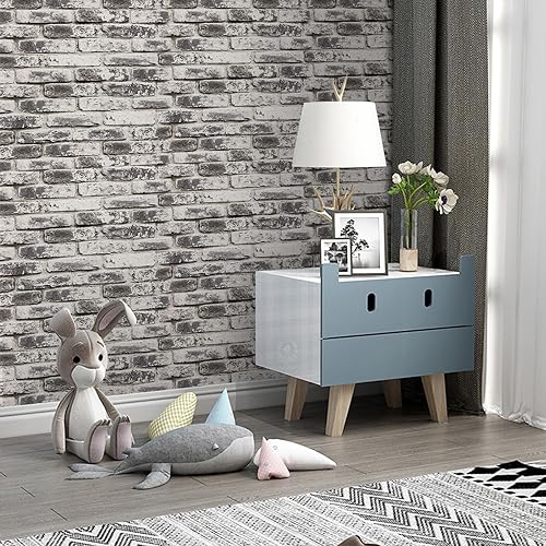 Miniatura 8 de Papel tapiz de ladrillo blanco para despegar y pegar de 17.7 x 236 pulgadas, autoadhesivo de ladrillo con textura 3D, película de vinilo extraíble,