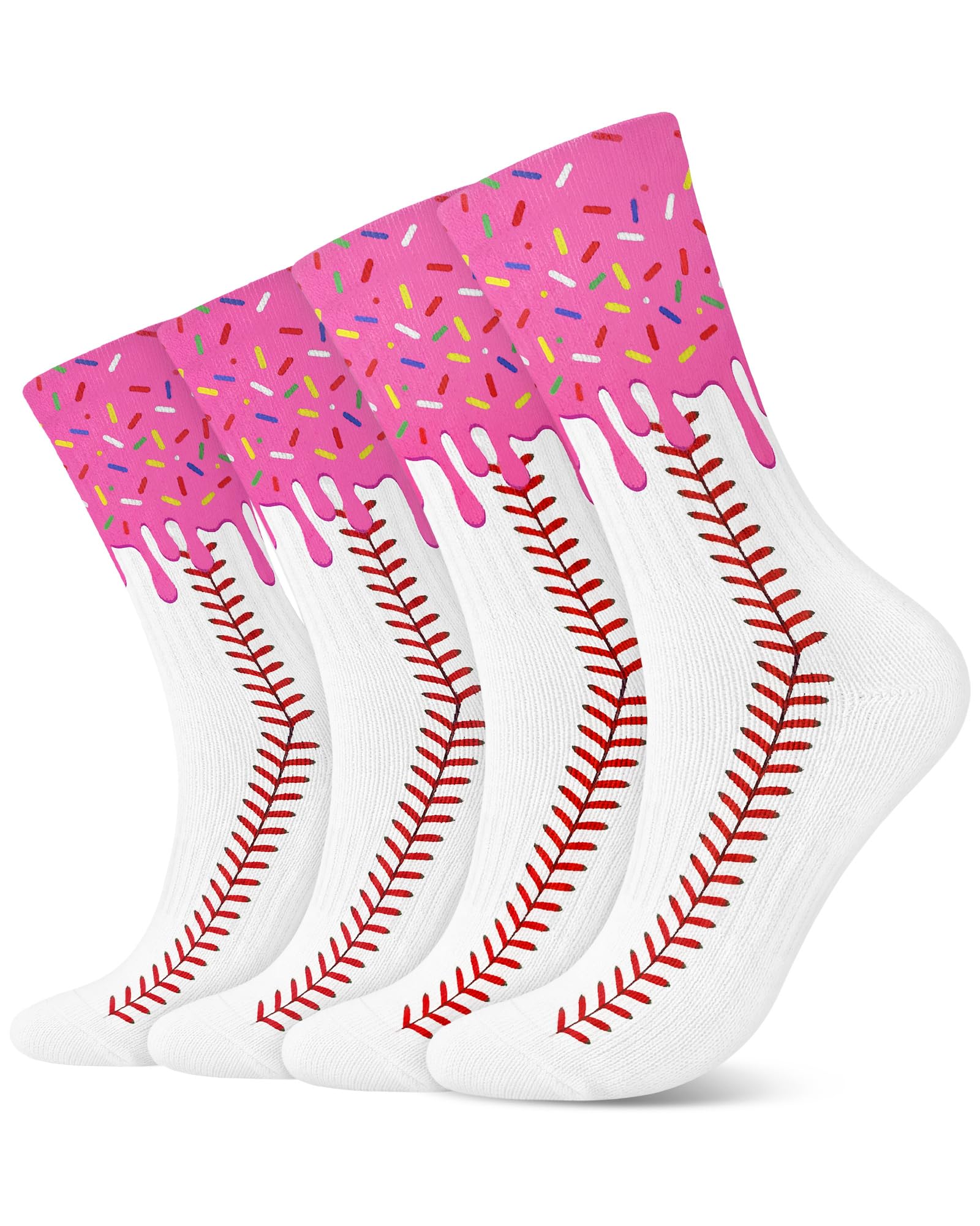 Janmercy Ice Cream Drip Baseball Sock for Boy Youth Teen Gift | Novelty Baseball Team Ice Cream Socks, Colorful Athletic Crew Stockings, Crazy Gifts for Sport Coaches Team Party Favors