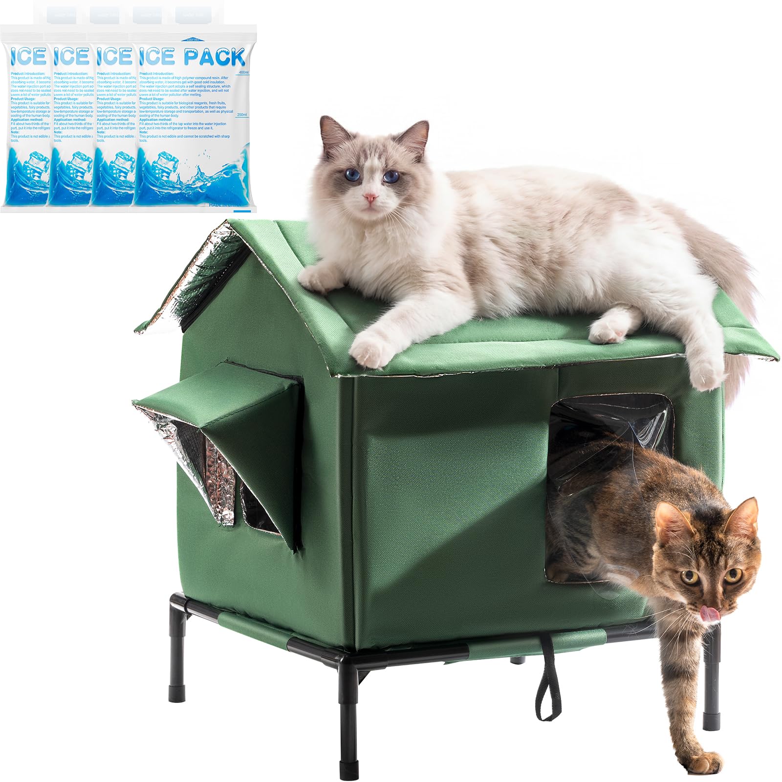 JUNSPOW Wetterfestes Katzenhaus für den Außenbereich (45cm x 40cm x 55cm) | Wetterfestes Katzenhaus. Geräumig für mehrere Katzen. Einfacher Aufbau, schützt vor Wind und Regen