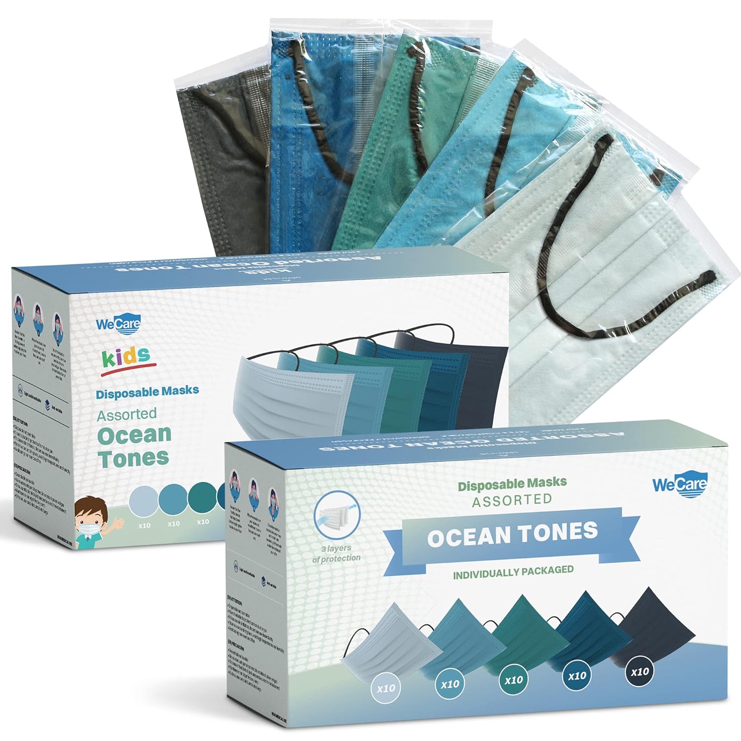 WECARE Matching Adult And Kids Disposable Face Masks Bundle