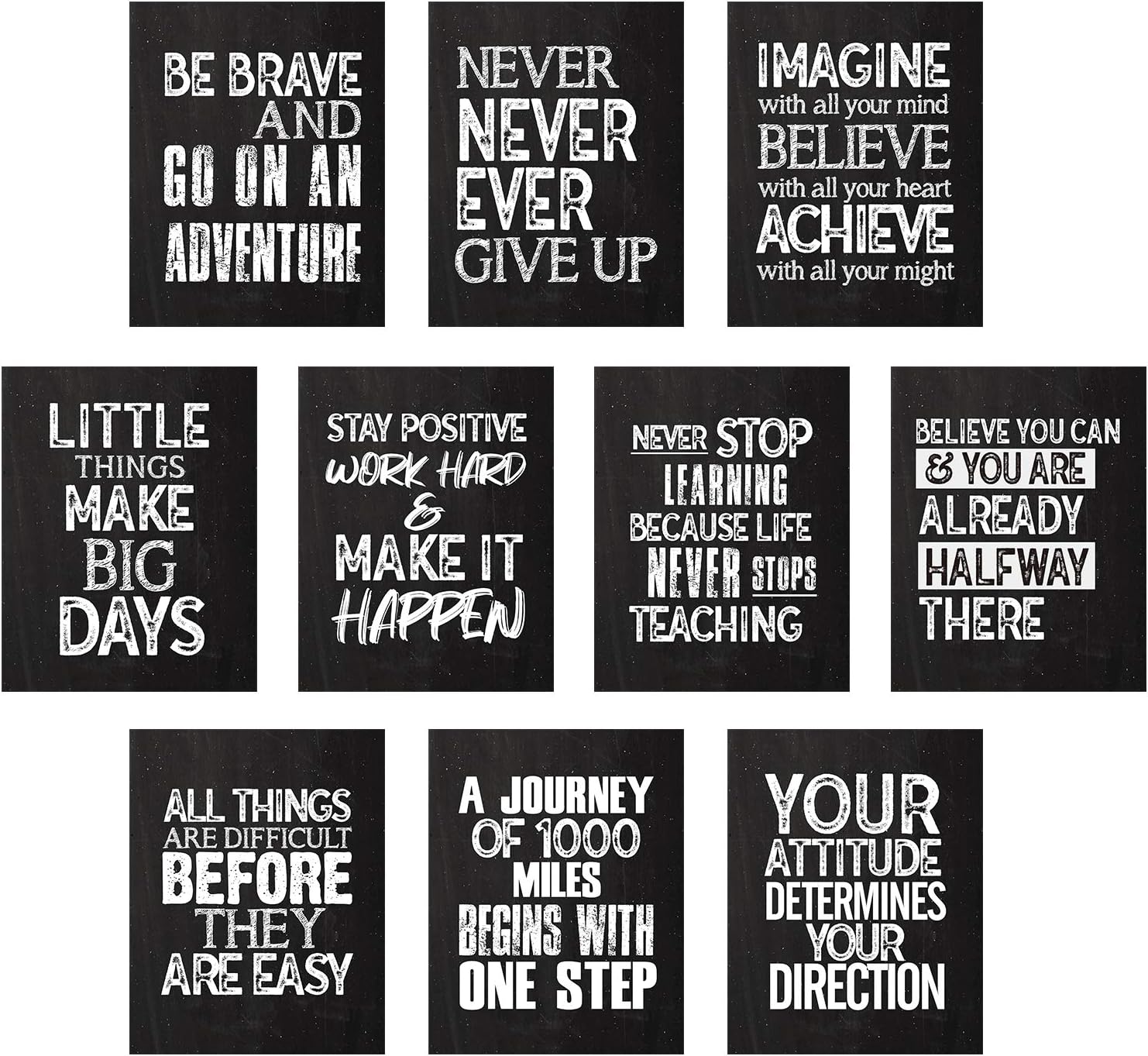 10 Pieces Inspirational Wall Posters Motivational Quote Posters Positive Affirmation Art Posters with 80 Pieces Glue Point Dots for Classroom Living Room Bedroom Office Walls Decorations, 11 x 14 Inch
