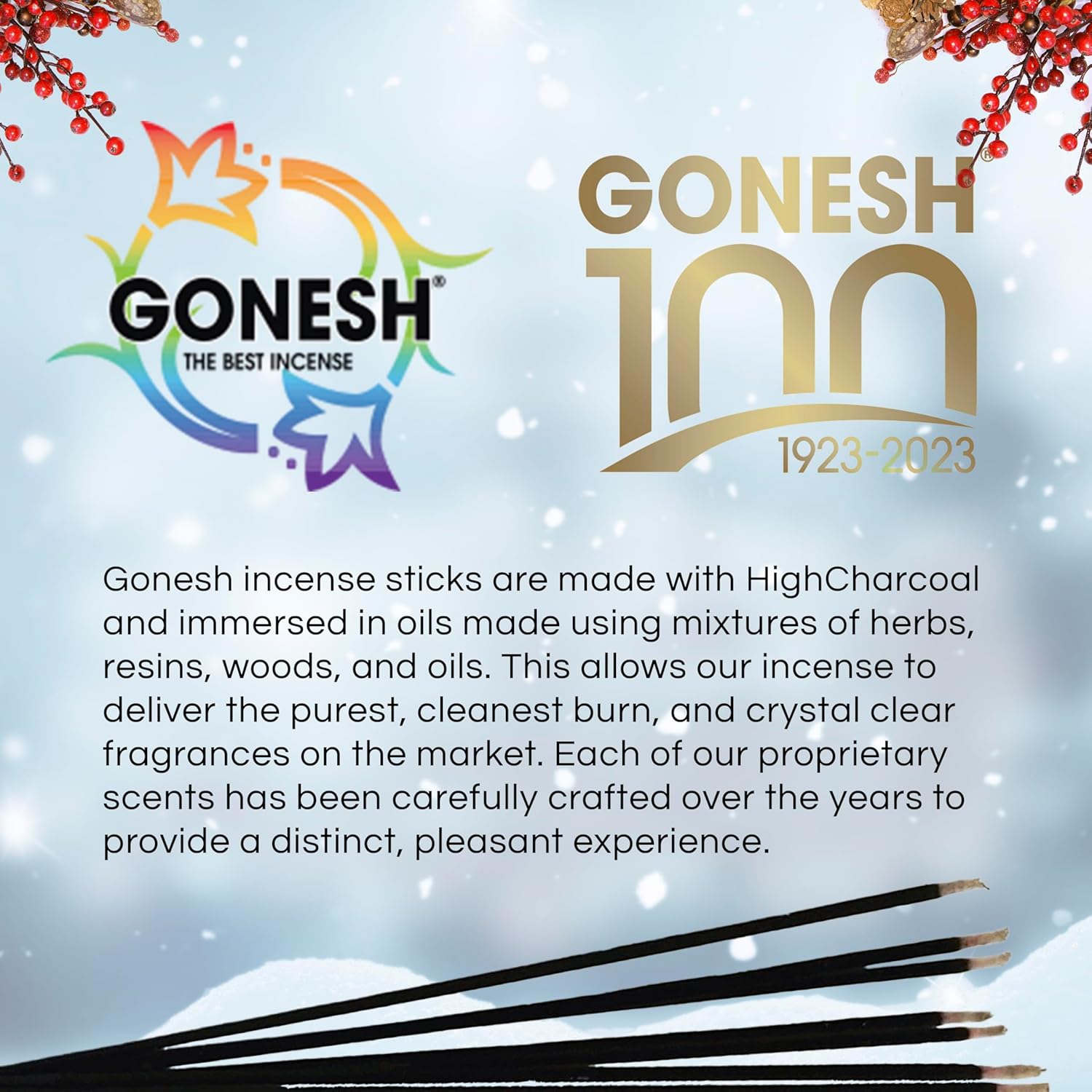 Gonesh Scents of Winter - Incense Sticks Variety Pack - Non-Toxic 10” Slow Burn Aromatic Sticks - Winterberry, Invigorating Pine, Siberian Iris, Mint Leaves - 30 in Each - Image 6