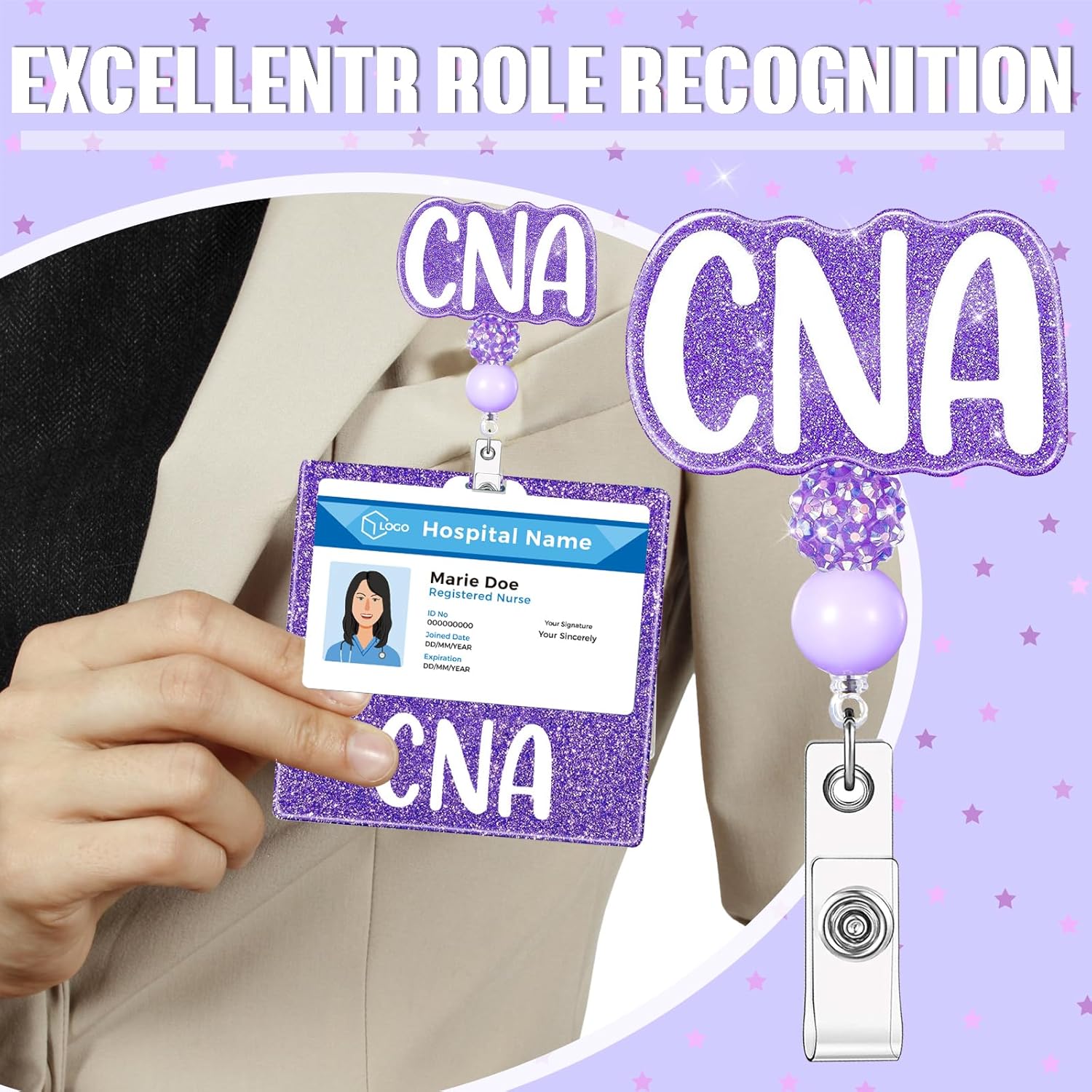 CNA Nurse Badge Buddy with CNA Nurse Badge Reel Retractable Nursing ID Clip (Purple CNA) - Image 4