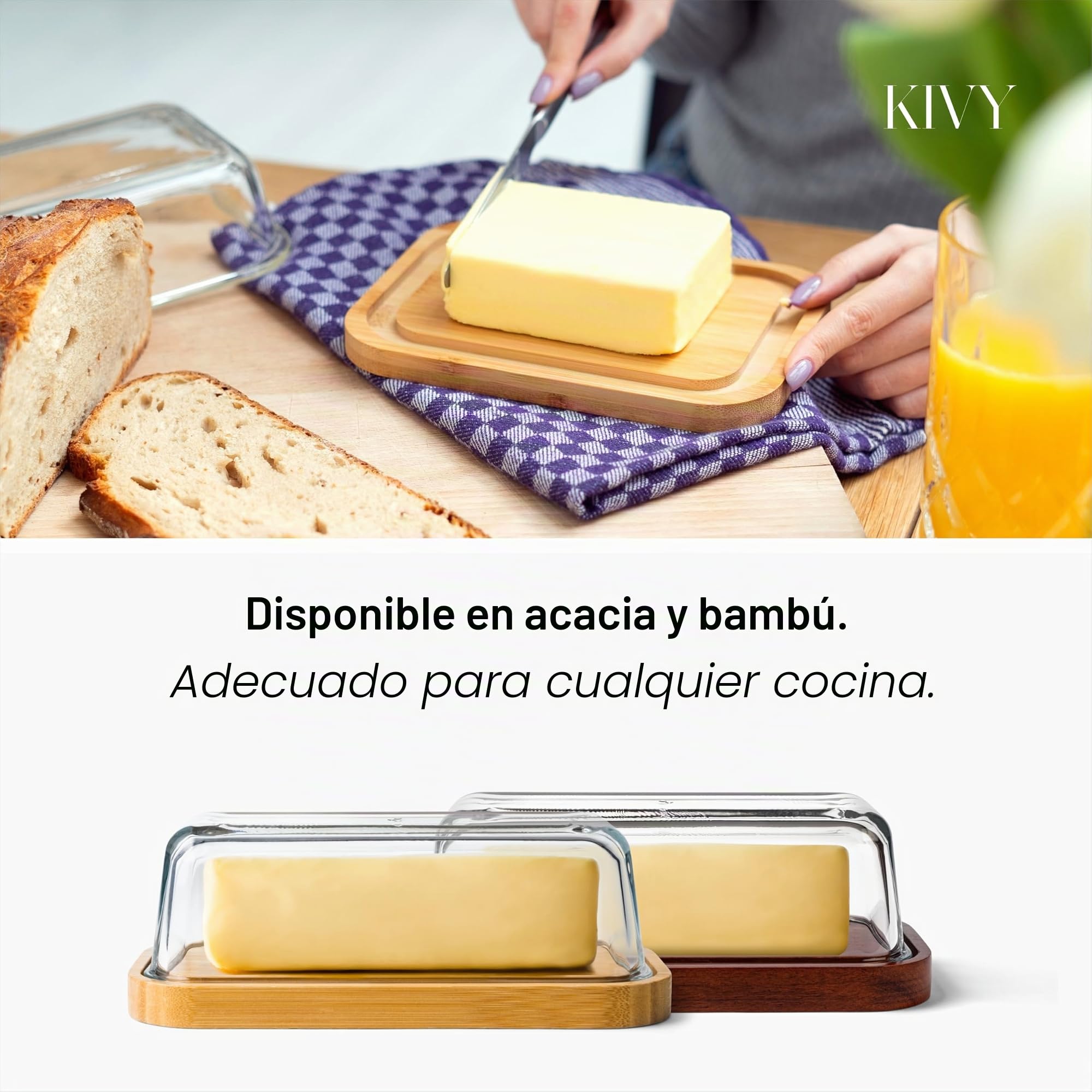KIVY Mantequera de Cristal Con Tapa Hermética Sin BPA para Mantequilla Delicada