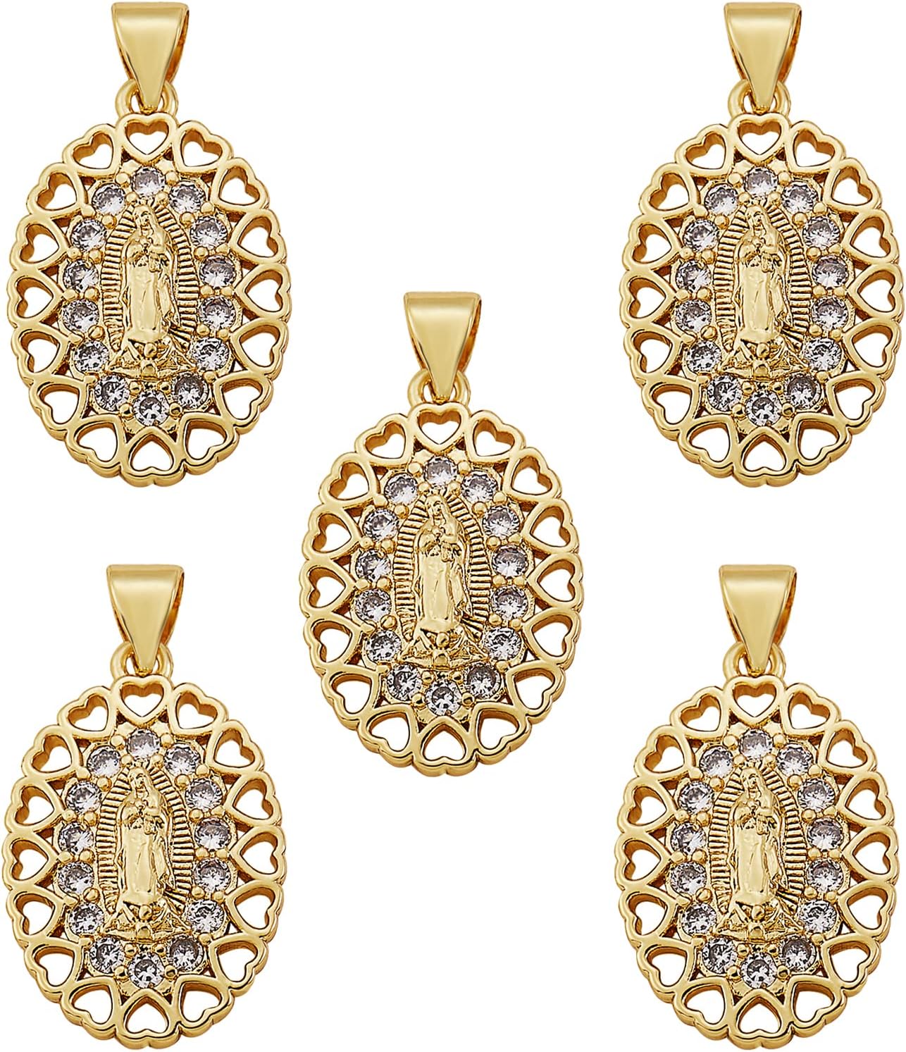 5 Pieces Oval Cubic Zirconia Charm Pendants Virgin Mary Charm Brass CZ Pendant for Jewelry Necklace Bracelet Earring Making Crafts