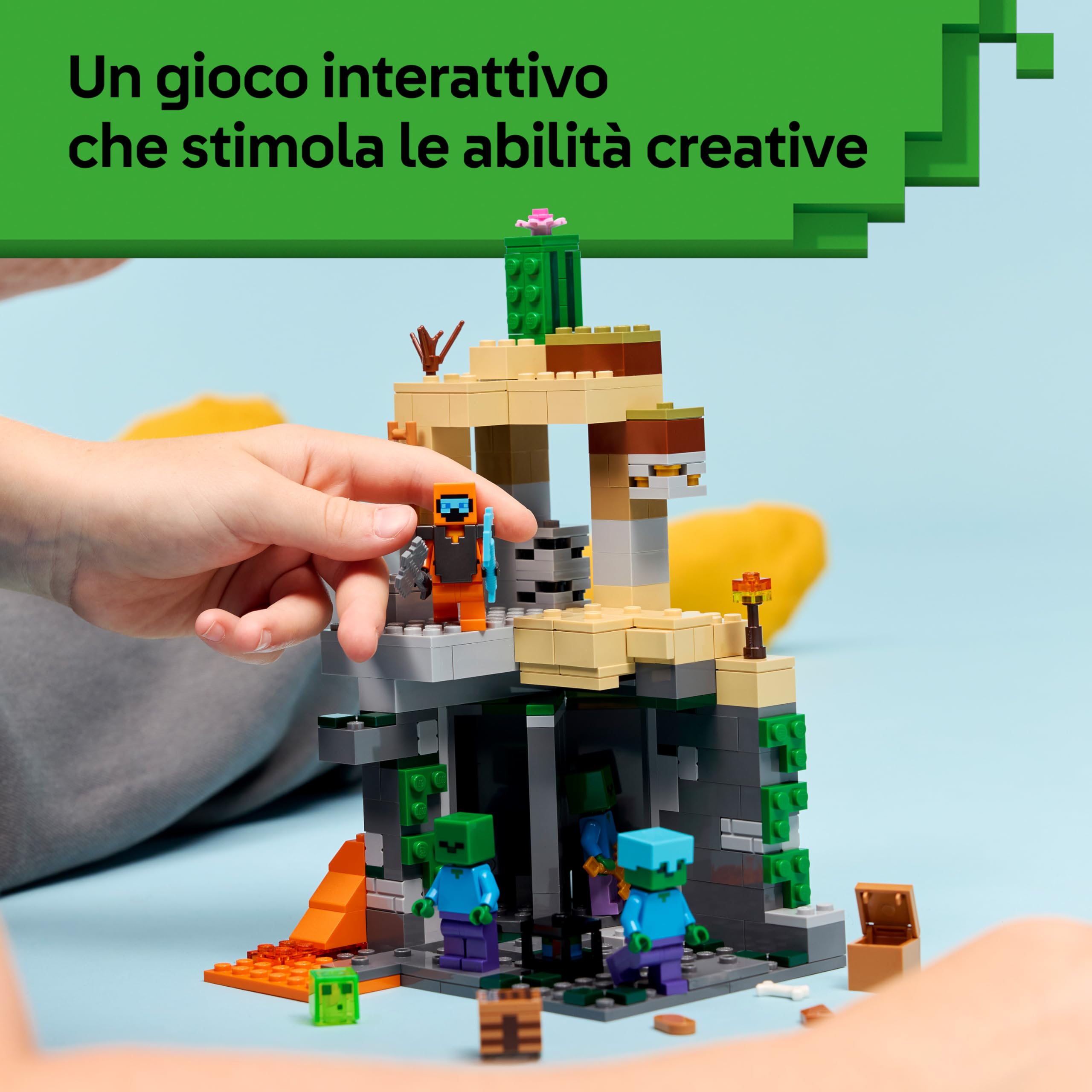 LEGO Minecraft Zombie Dungeon - Giocattolo Interattivo con Minifigure di Viandante, 3 Figure Zombie, Slime e un Tavolo da Crafting - Regalo per Gamer, Bambini e Bambine da 8 Anni in su - 21587