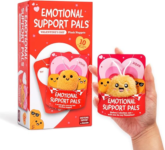 Emotional Support V-Day Nugget Cards by Relatable, Valentine's Plush, Perfect Valentines Cards for Kids Classroom or Gift for Work Friends, Includes 10 Plushies with 10 Cards and a Carrying Case