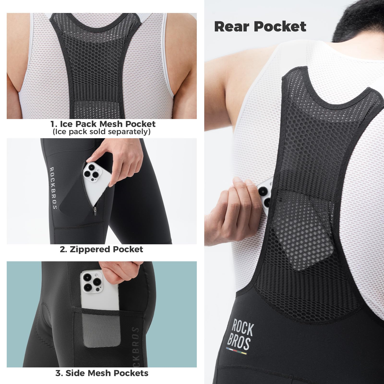 ROCKBROS Road to Sky Pantalones de Ciclismo con Tirantes Largo para Hombre Colutte Verano con Acanalado y Bolsillos Laterales Transpirable