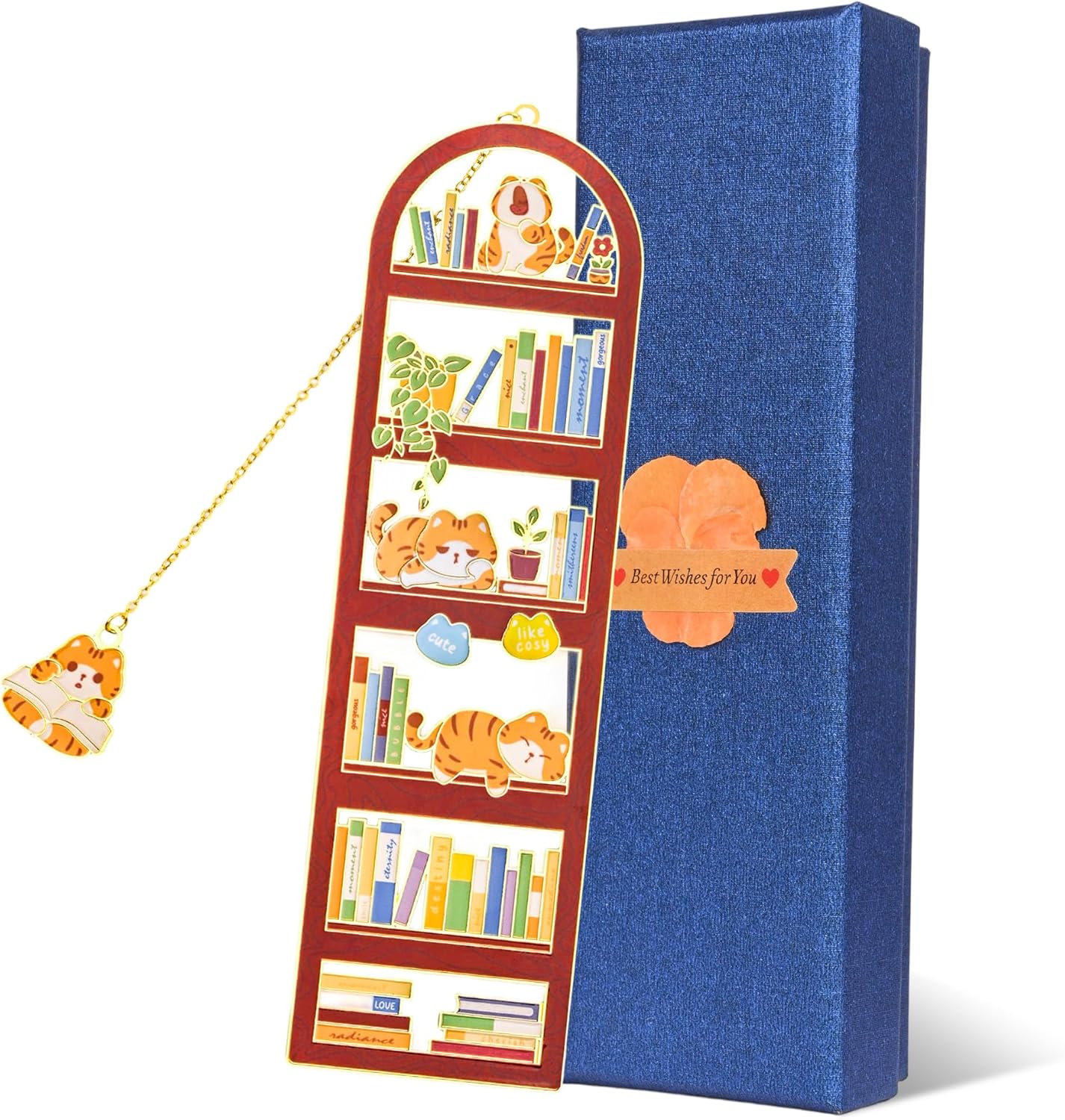 Orange Tabby Cat Metal Bookmark with Cat Charm and Gift Box, Valentine Gifts, End of Year Gift, Gifts for Mom, Teacher, Retirement, Women, Lover, Book Lover, Cat Lover