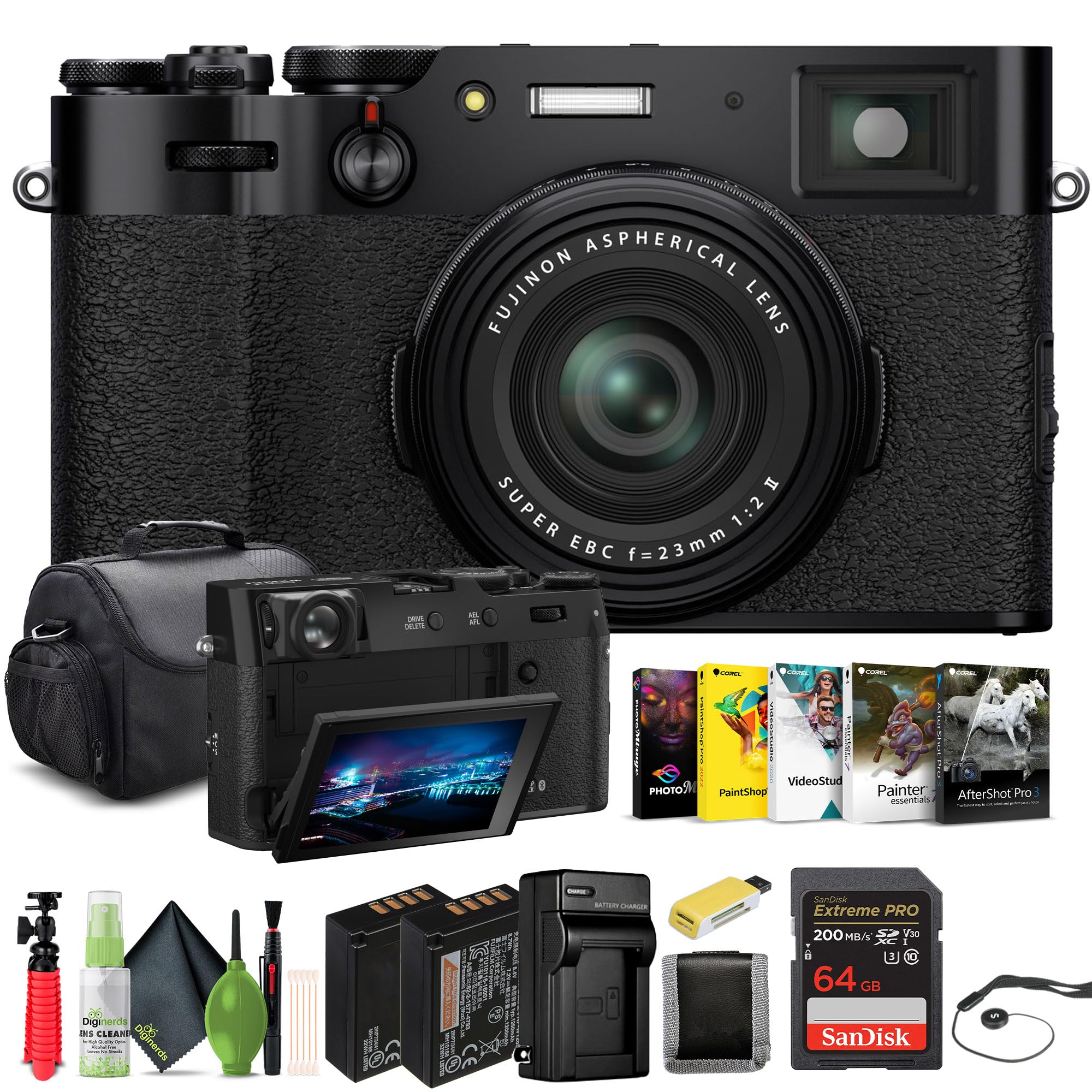 FUJIFILM X100VI Point &amp; Shoot Camera (Black) (16821913) with Tripod Bundle
