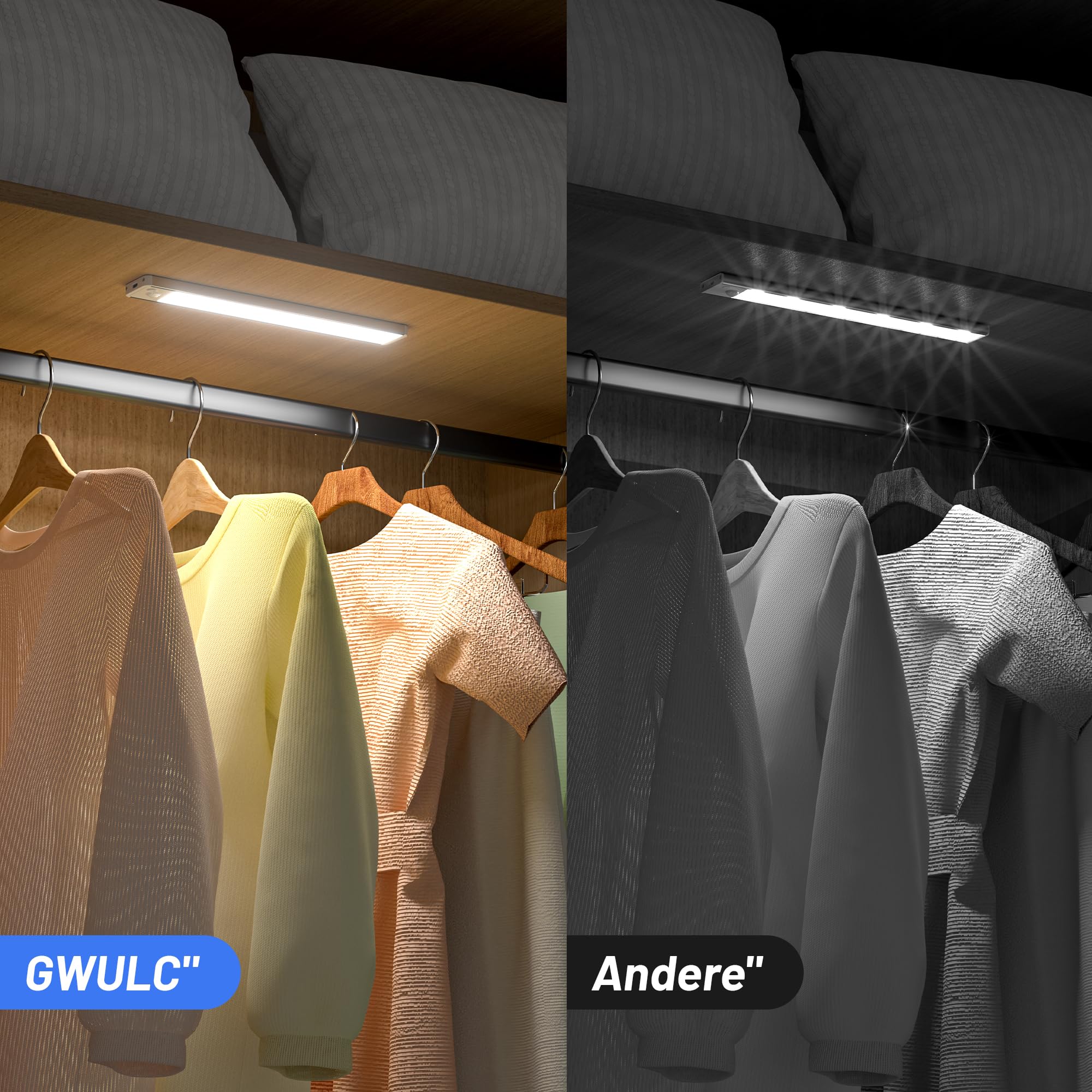 Schrankbeleuchtung Unterbauleuchte Küche LED Bewegungsmelder - 20CM White light 5Pack Kabellose Beleuchtung für Schrank und Regal mit Bewegungsmelder